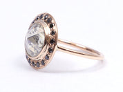 1.5 Carat Diamond Halo Ring | Rose Cut Halo | Black Diamond Ring | Art Deco -