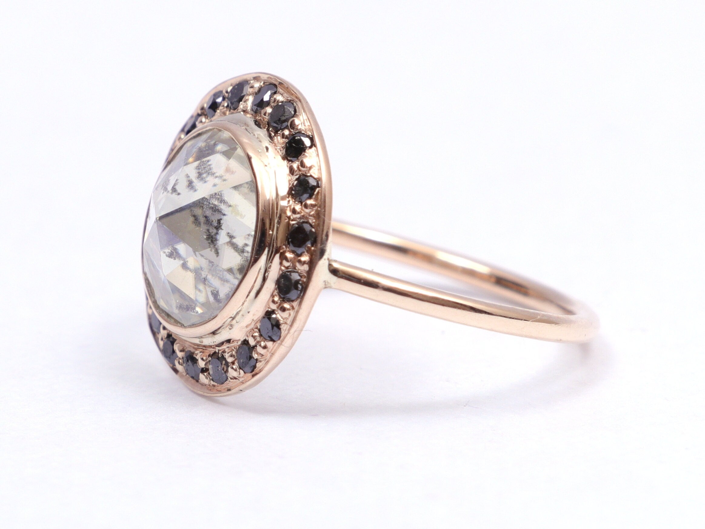 1.5 Carat Diamond Halo Ring | Rose Cut Halo | Black Diamond Ring | Art Deco -