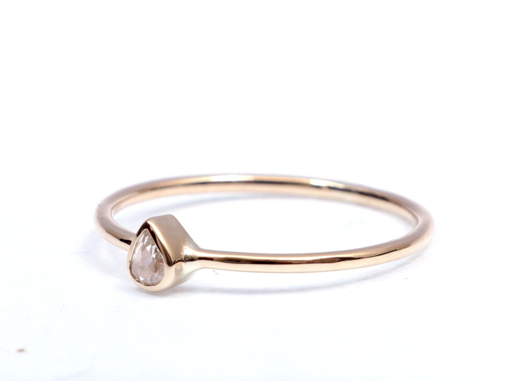 Pear Diamond Ring | 9k/14k/18k Rose Cut Diamond Ring | Dainty Stacking Ring -