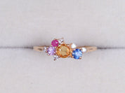 9k/14k Solid Gold Multi Sapphire Cluster Engagement Ring | Sapphire & Diamond Ring -
