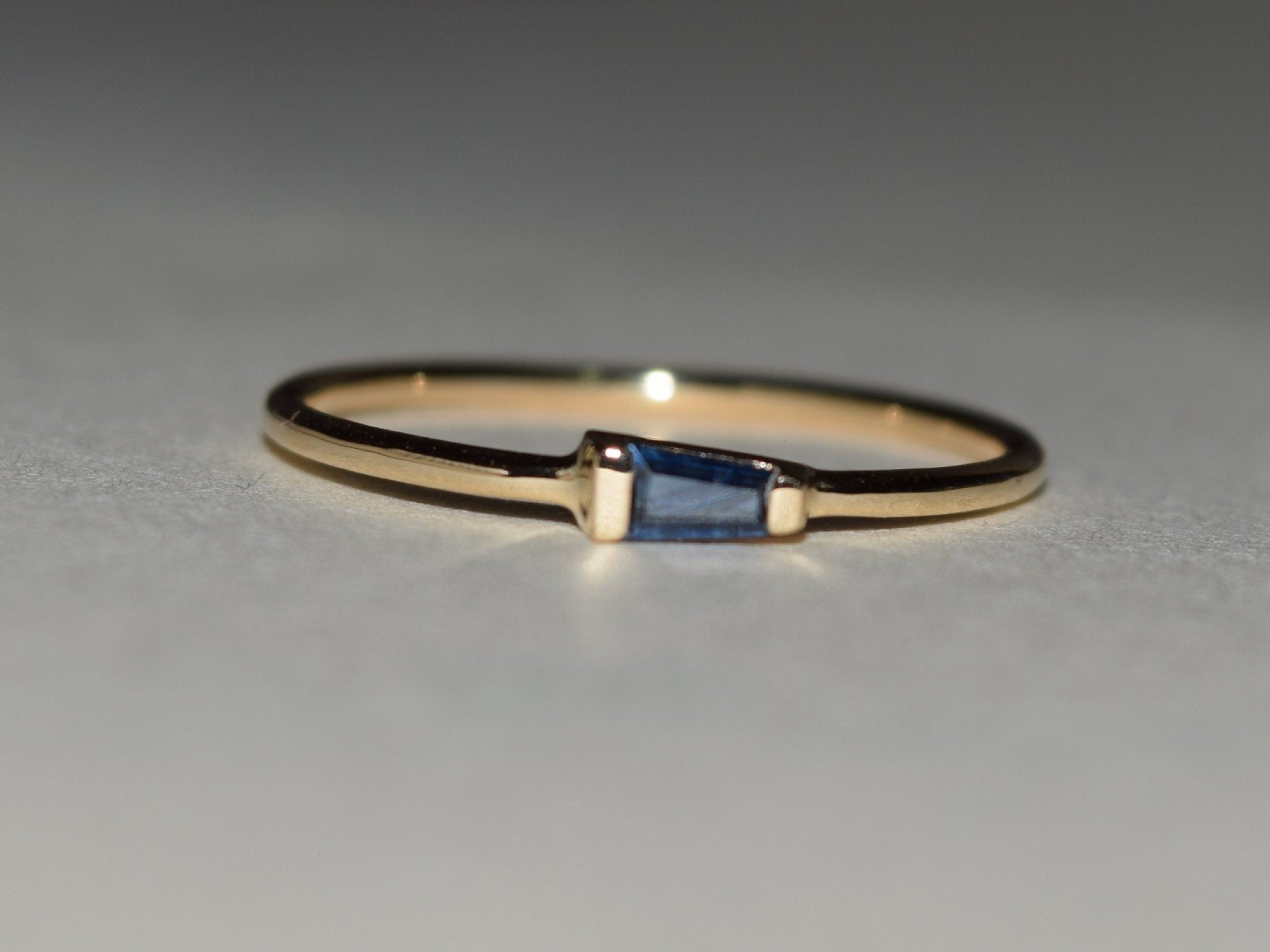 Sapphire Baguette Stacking Ring | Blue Sapphire Baguette Gold Ring | Minimalist Dainty Ring -
