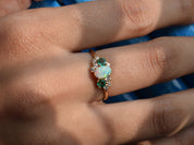 Opal and Emerald Cluster Engagement Ring | Australian Opal & Emerald Diamond Ring -