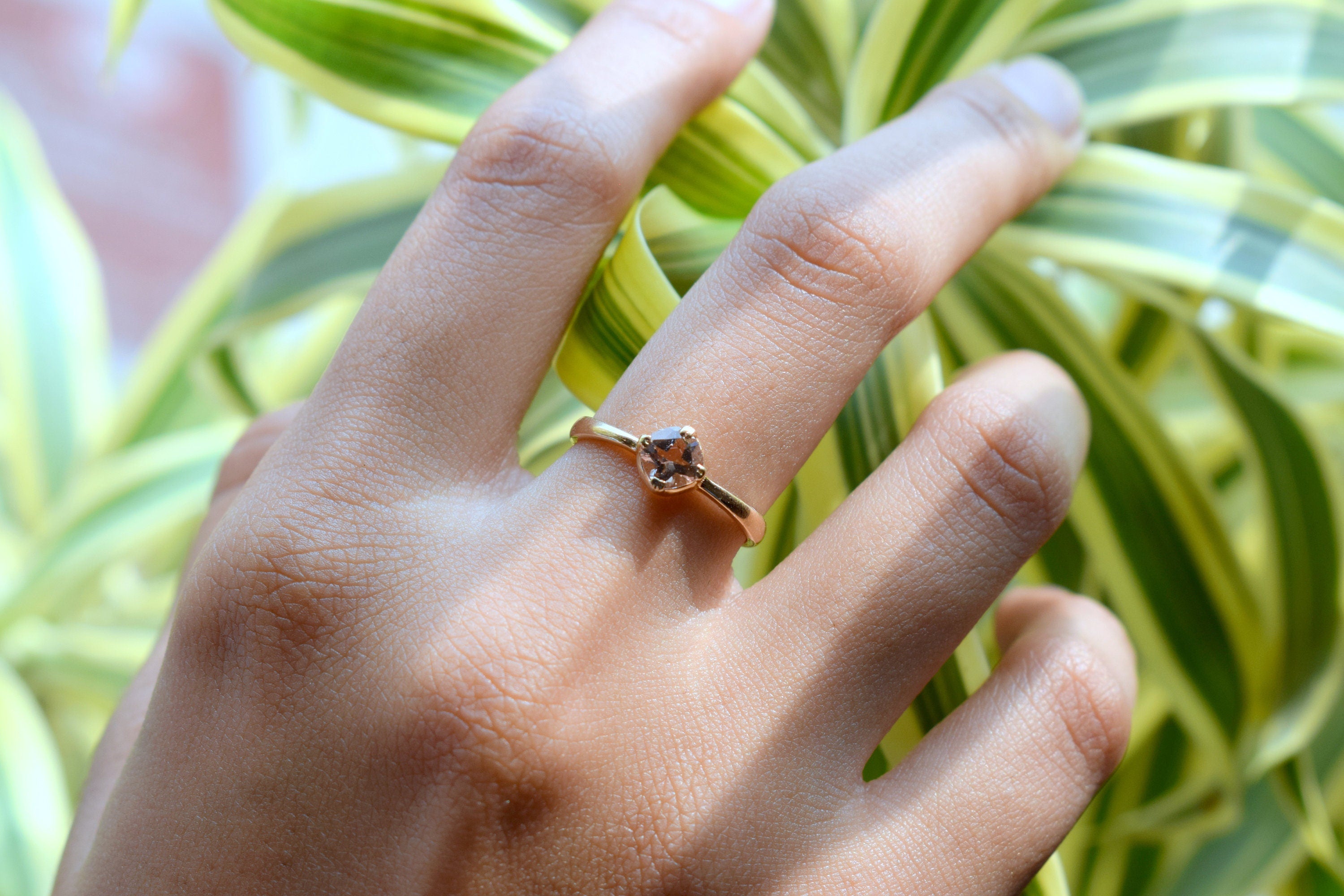 Morganite Cushion Ring | 9k & 14k Gold Morganite Engagement Ring | Stacking Ring -