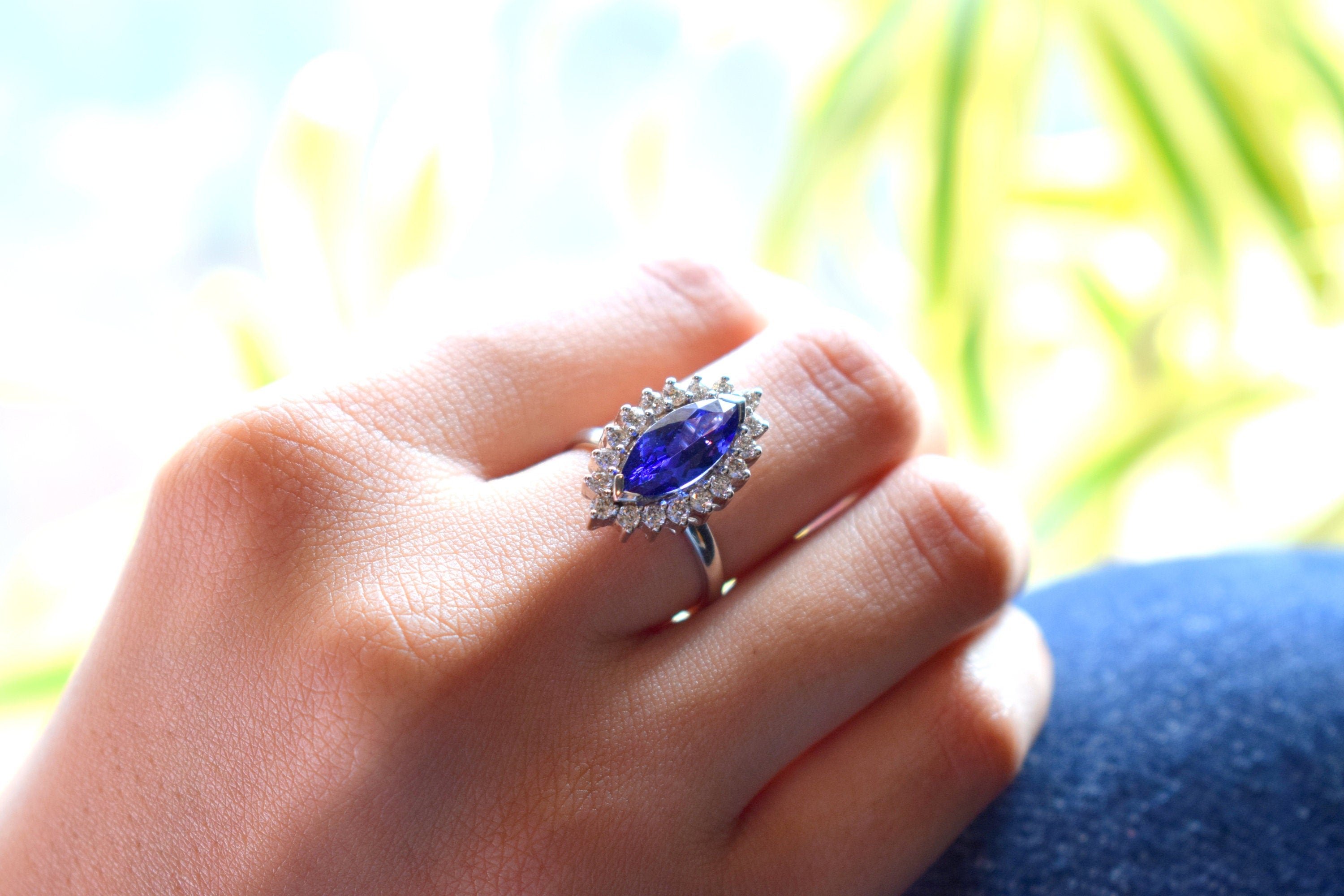 Tanzanite Marquise Engagement Ring | Art Deco White Gold Wedding Ring | Anniversary Gift -
