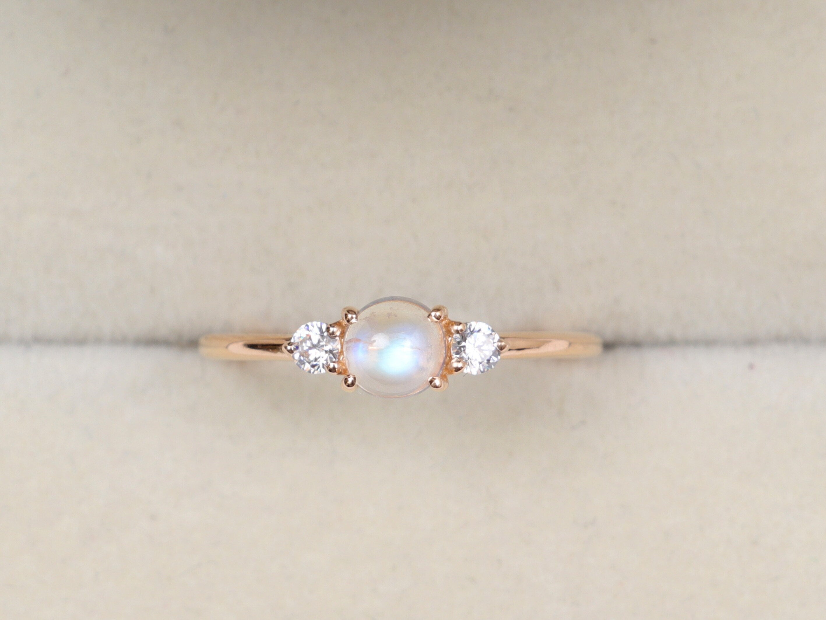 Rainbow Moonstone Engagement Ring | Gold Moonstone Stacking Ring | Natural Moonstone Diamond Ring -