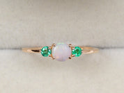 Opal Engagement Ring | Australian Opal and Emerald Ring | Three-Stone June Birthstone Ring -