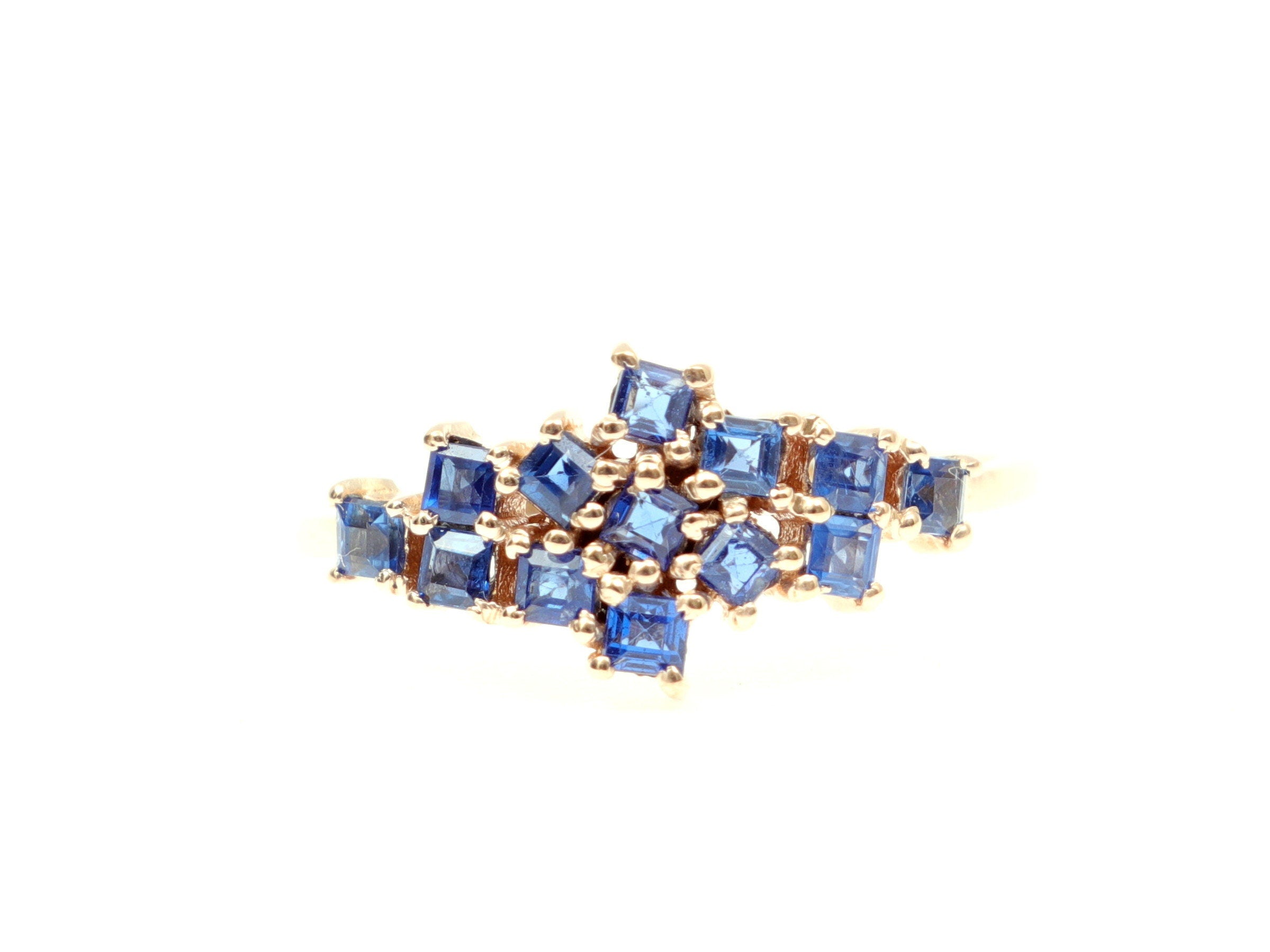 Square Sapphire Cluster Ring | Blue Sapphire Engagement Ring, Cluster Design, Diamond Accents -