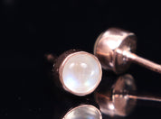 Rainbow Moonstone Earrings | Solid Gold Moonstone Studs | Minimalist Rainbow Studs for Her -