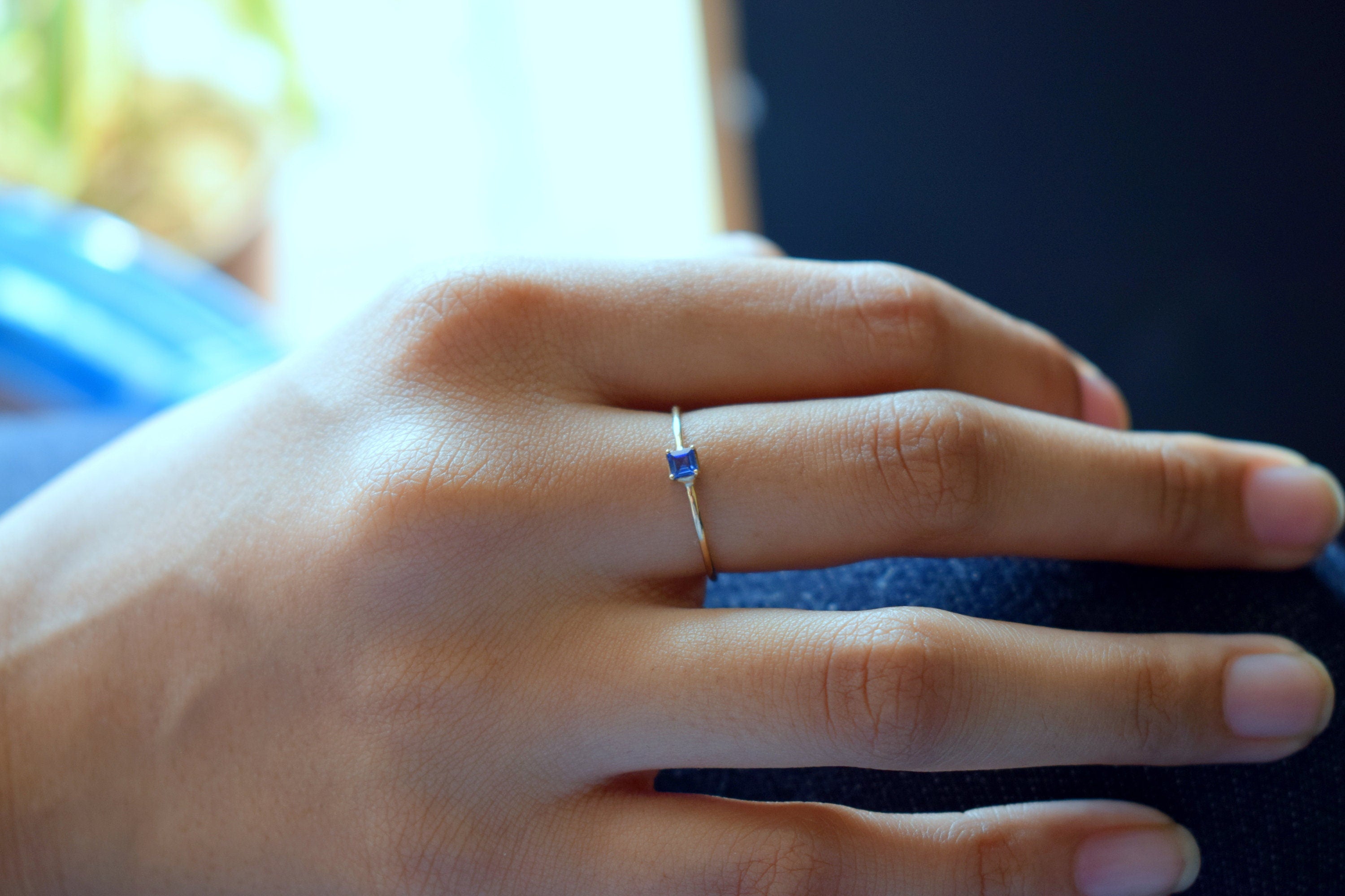 Blue Sapphire Stacking Ring | Dainty Sapphire Ring | Stackable Blue Sapphire Jewelry -