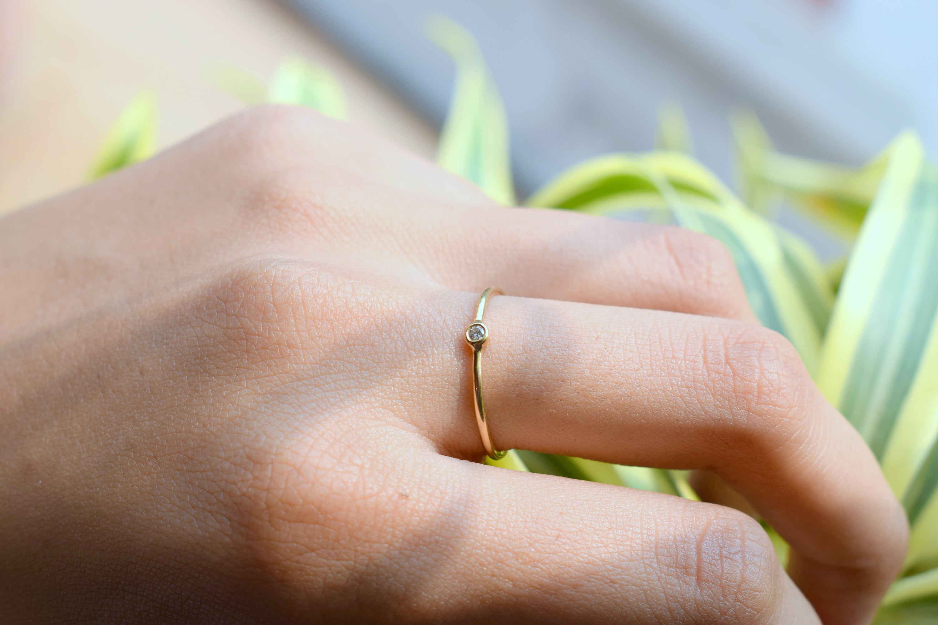 9k/14k/18k Gold Diamond Stacking Ring | Dainty Minimalist Diamond Ring | Gold Stacking Ring -