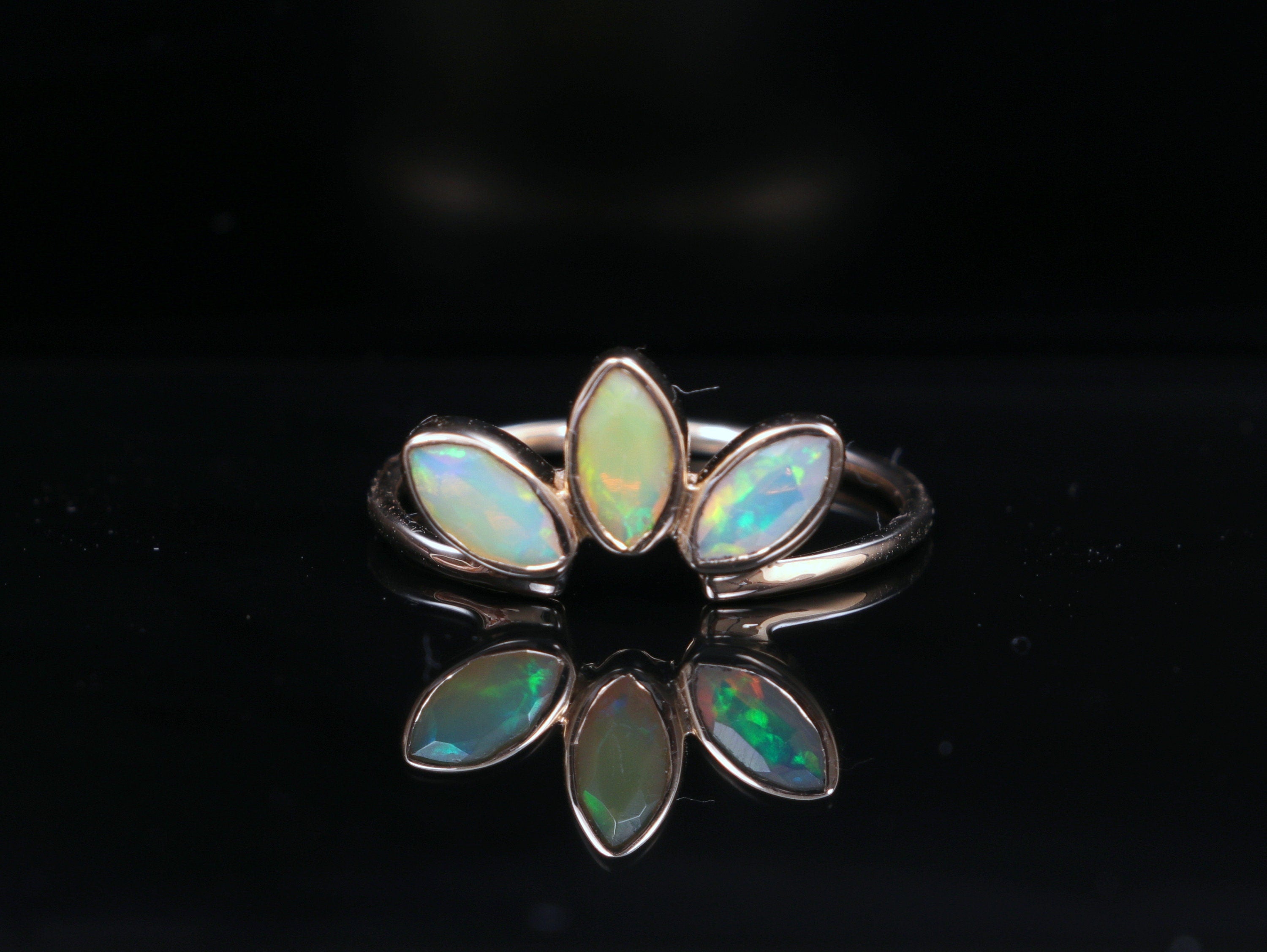 Opal Leaf Ring | Gold Fire Opal Ring | October Birthstone Jewelry | Minimalist Opal Jewelry -