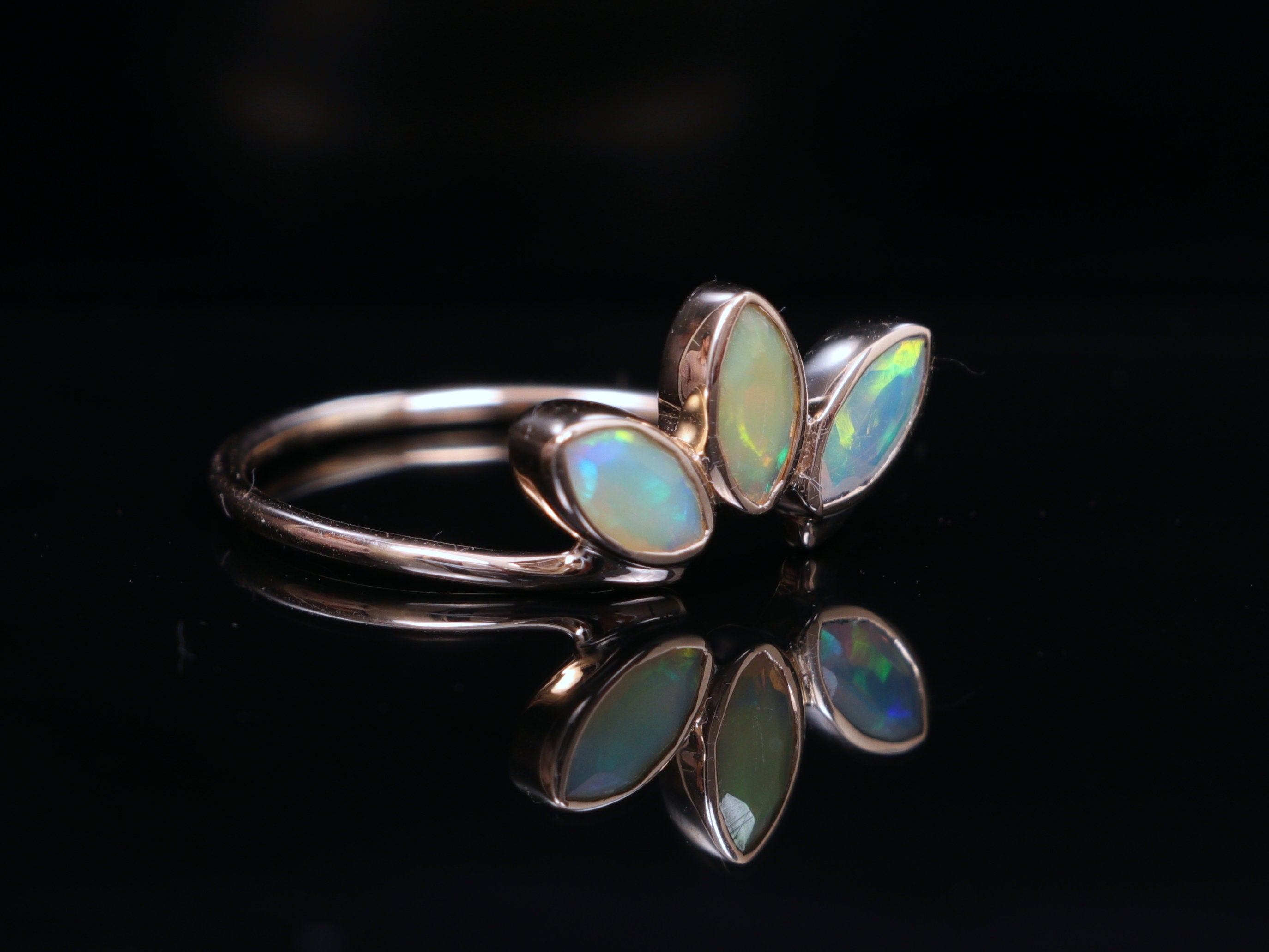 Opal Leaf Ring | Gold Fire Opal Ring | October Birthstone Jewelry | Minimalist Opal Jewelry -
