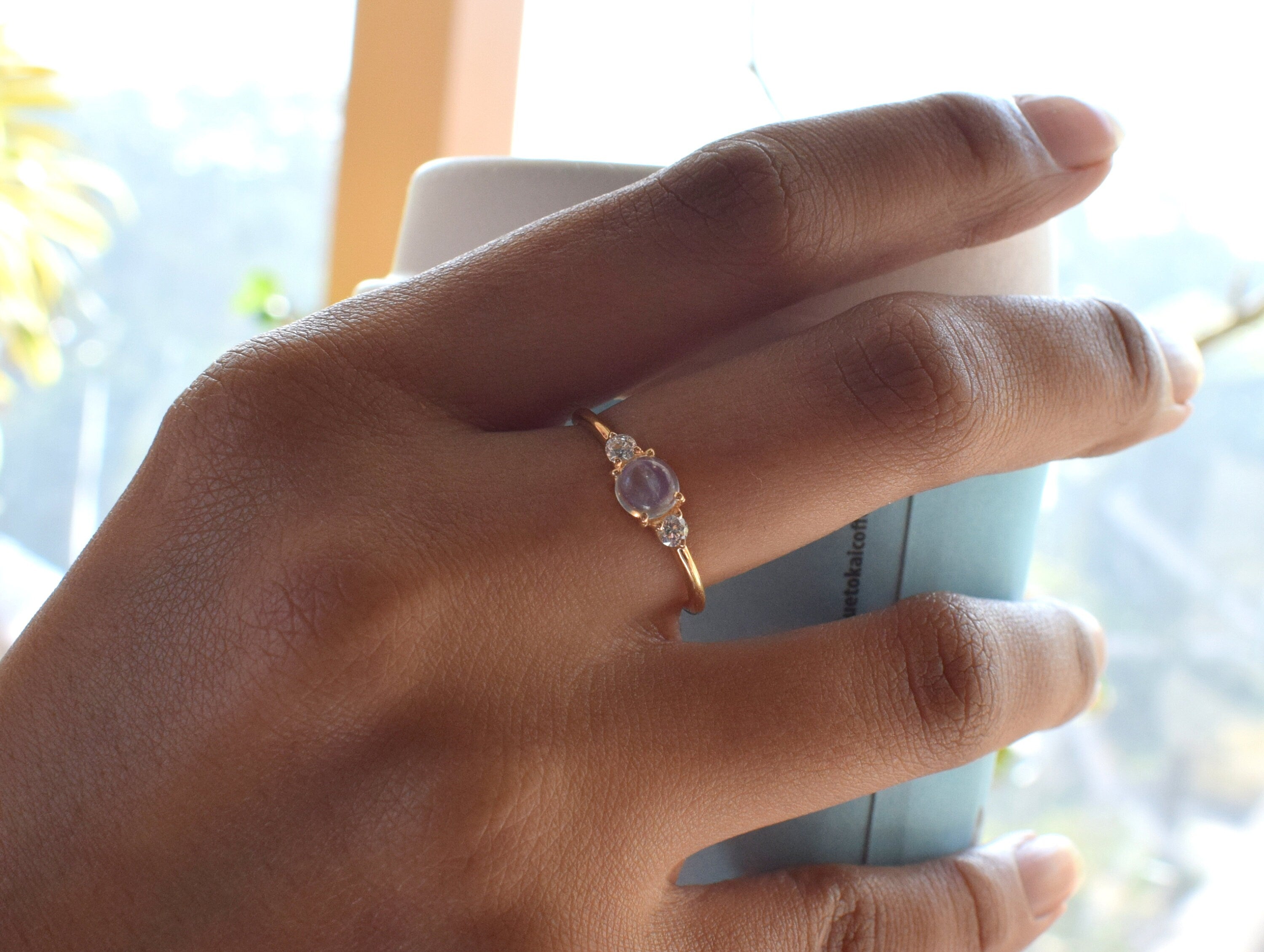 Rainbow Moonstone Engagement Ring | Gold Moonstone Stacking Ring | Natural Moonstone Diamond Ring -
