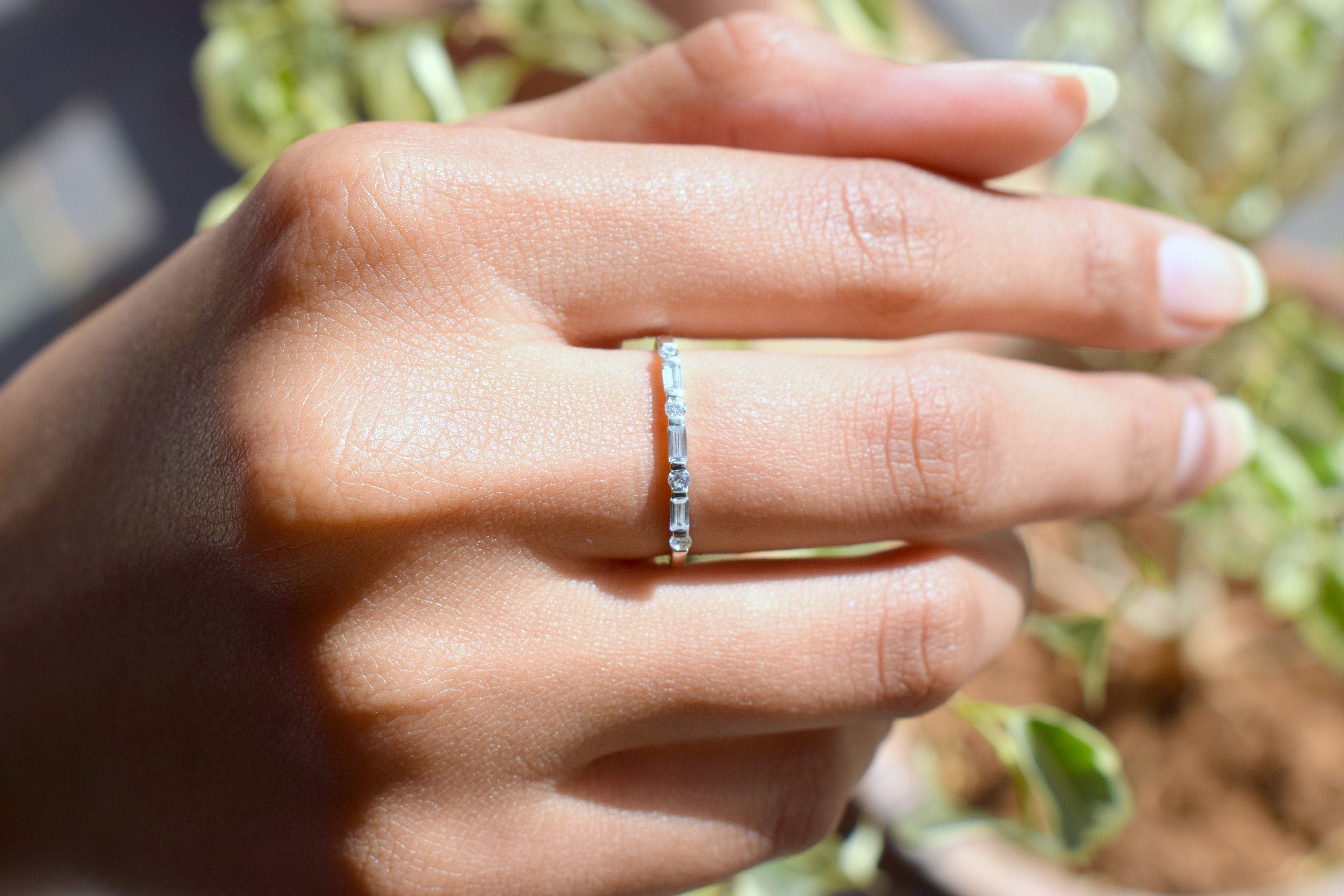 Diamond Baguette Ring | Stacking Gold & Diamond Ring | Eternity Diamond Ring -