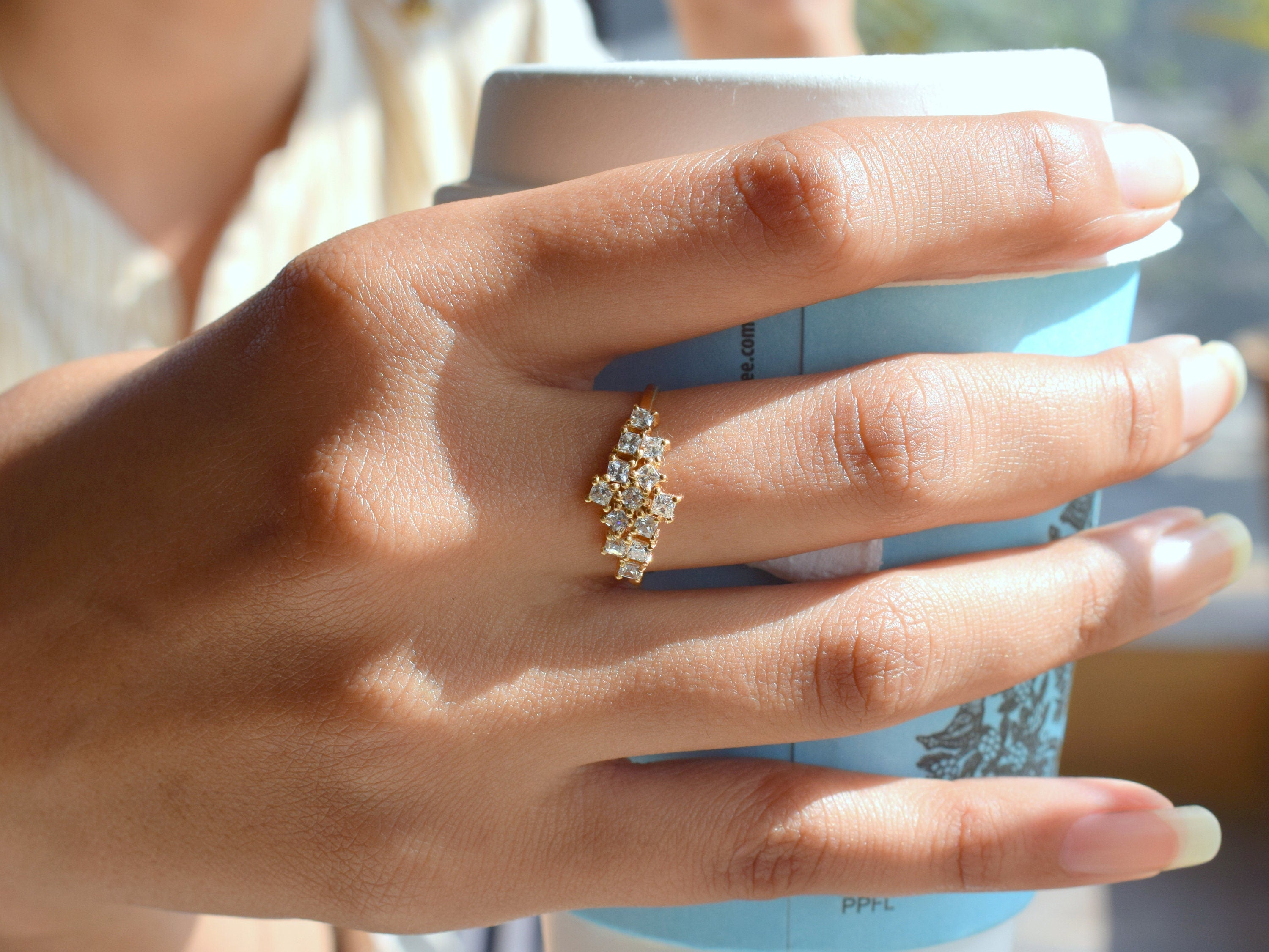 Diamond Cluster Engagement Ring | Square Cluster Diamond Ring | Anniversary Gift -