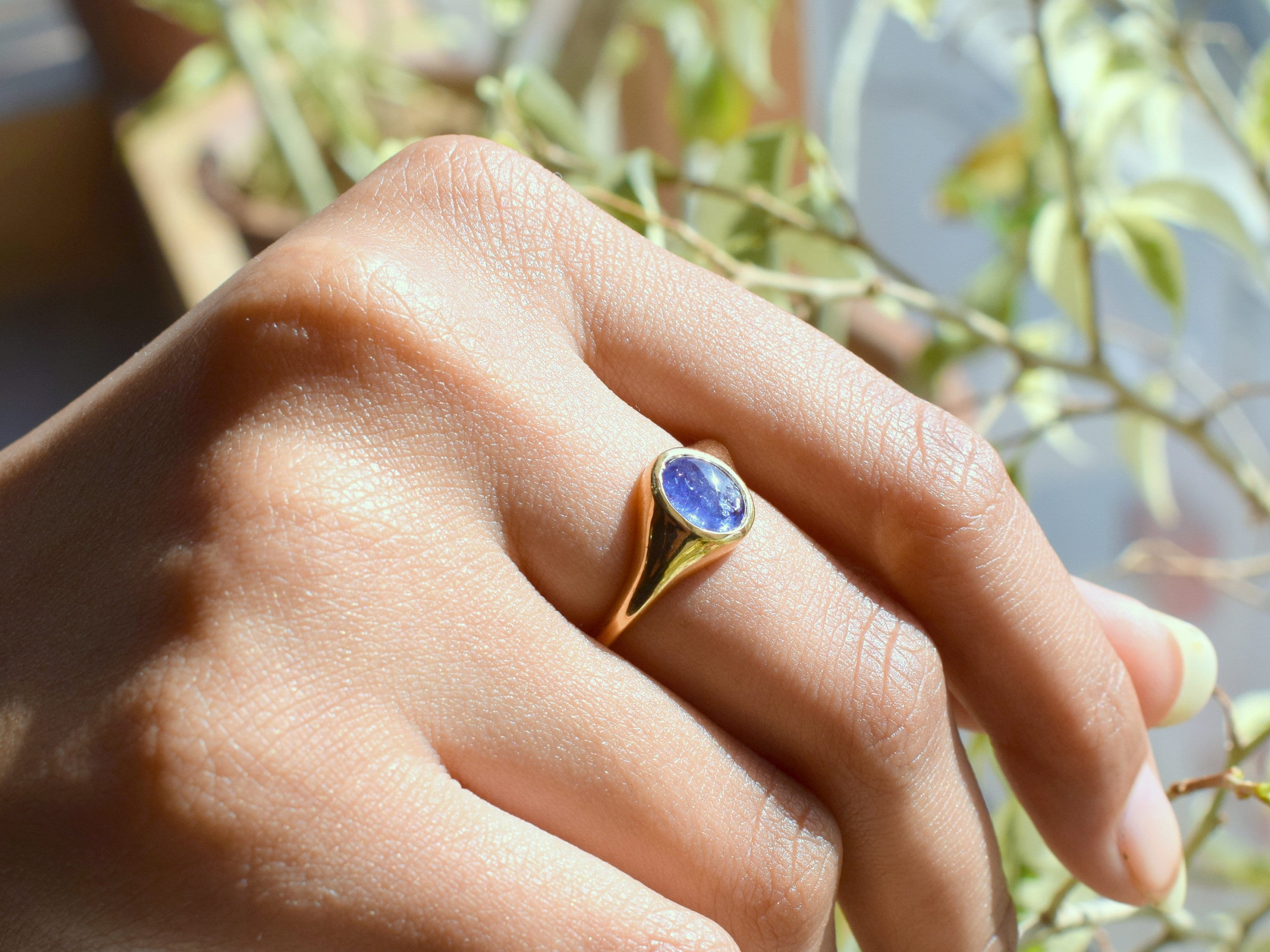 Tanzanite Signet Ring | Solid Gold & Silver Statement Ring | Bold Gemstone Jewelry -