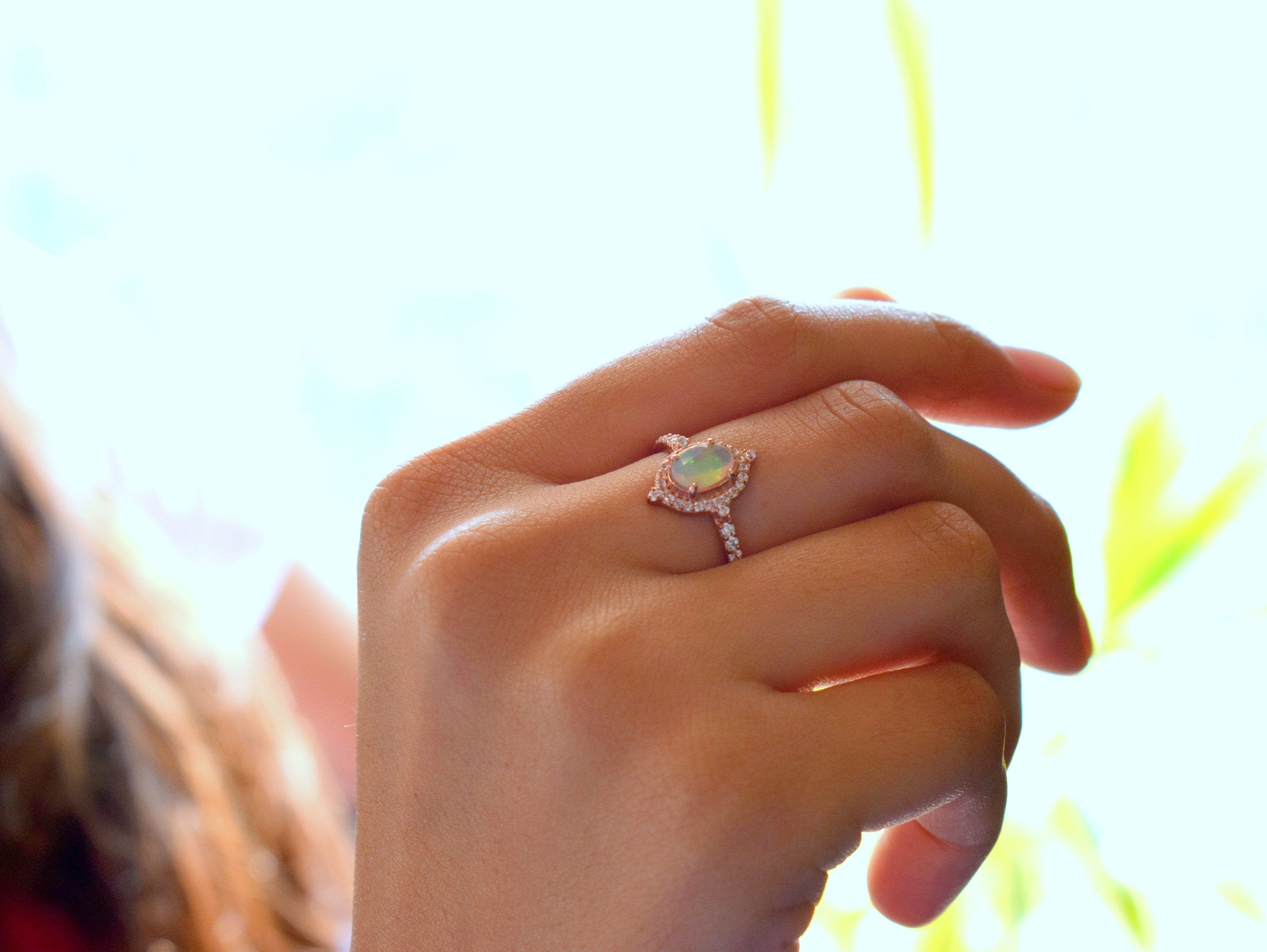 Opal Engagement Ring | Solid Gold Vintage Engagement Ring | Unique Wedding Anniversary Gift -