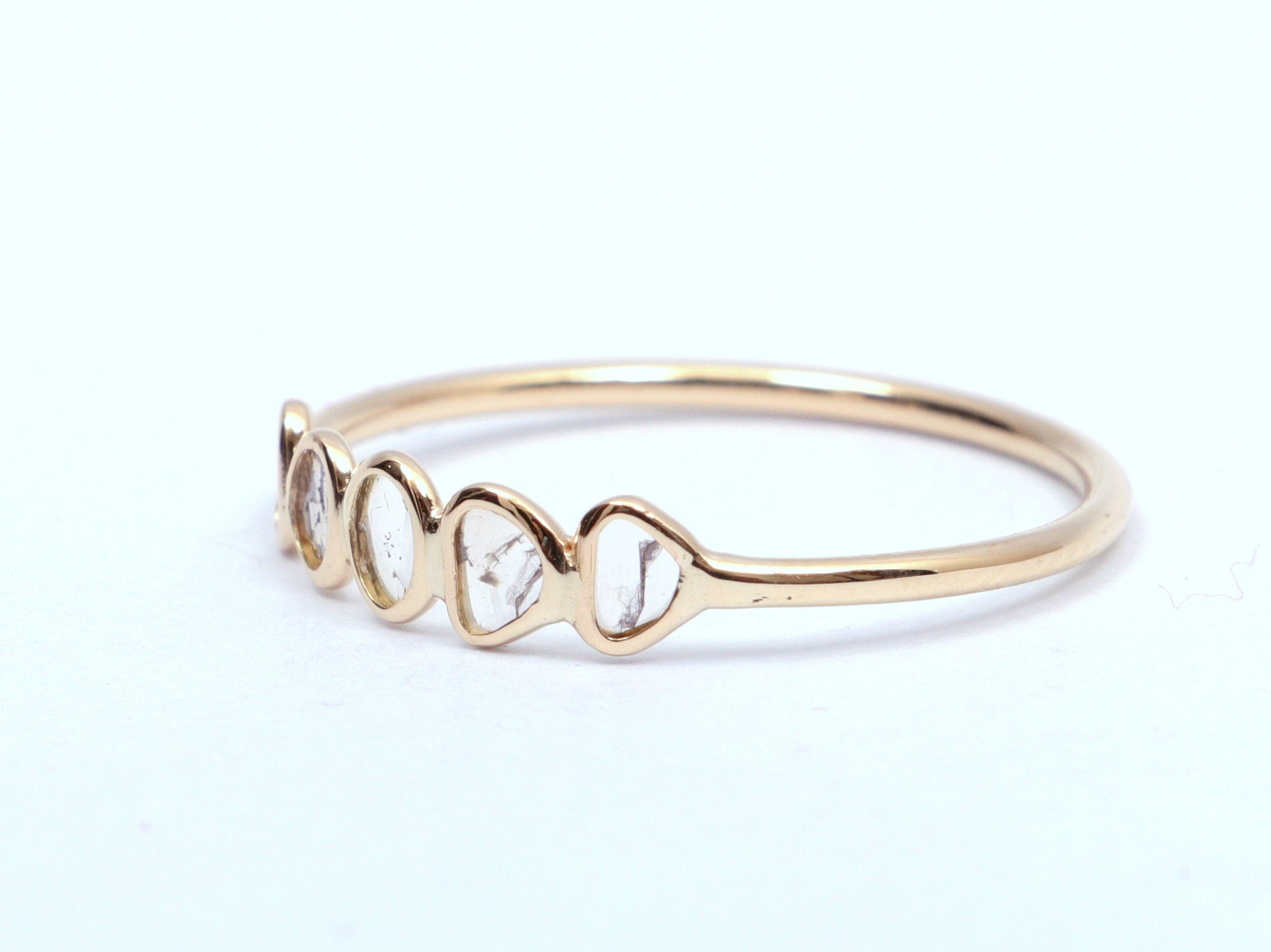 Polki Diamond Minimalist Ring | Slice Diamond Stacking Ring | Rosecut Polki Diamond Jewelry -