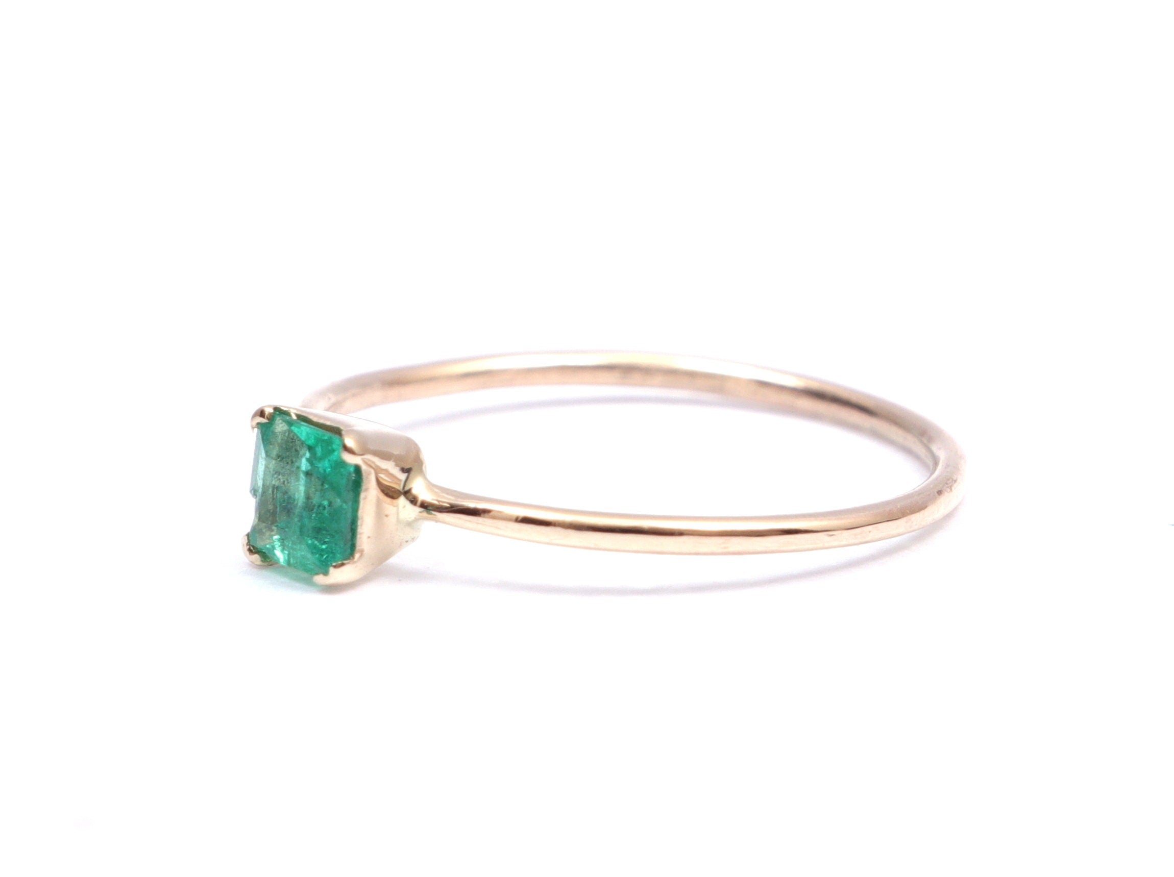 Emerald Stacking Ring | Dainty Emerald Promise Ring | Square Emerald Gold Ring -