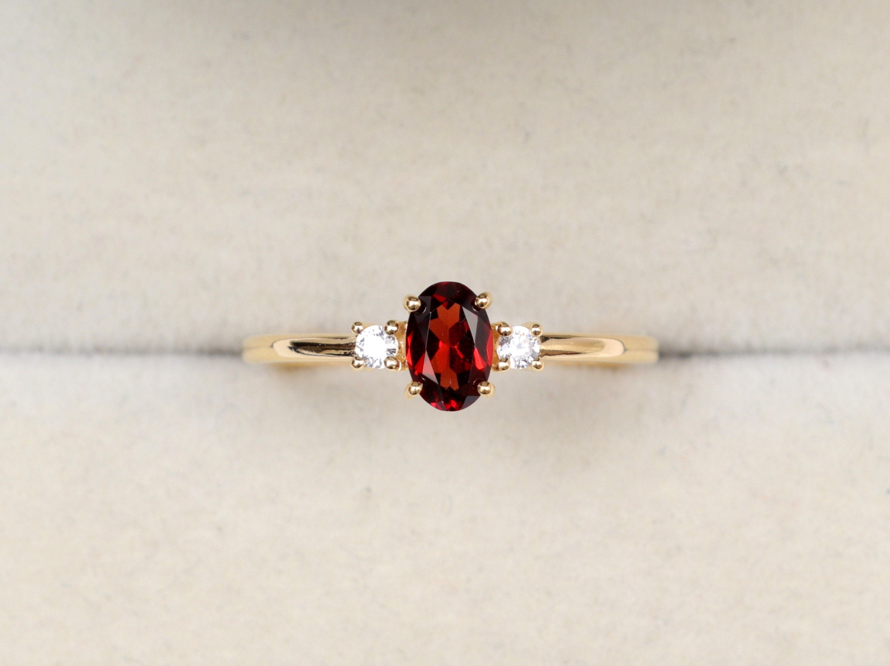 Red Garnet Engagement Ring | January Birthstone | Garnet & Moissanite Engagement Ring -