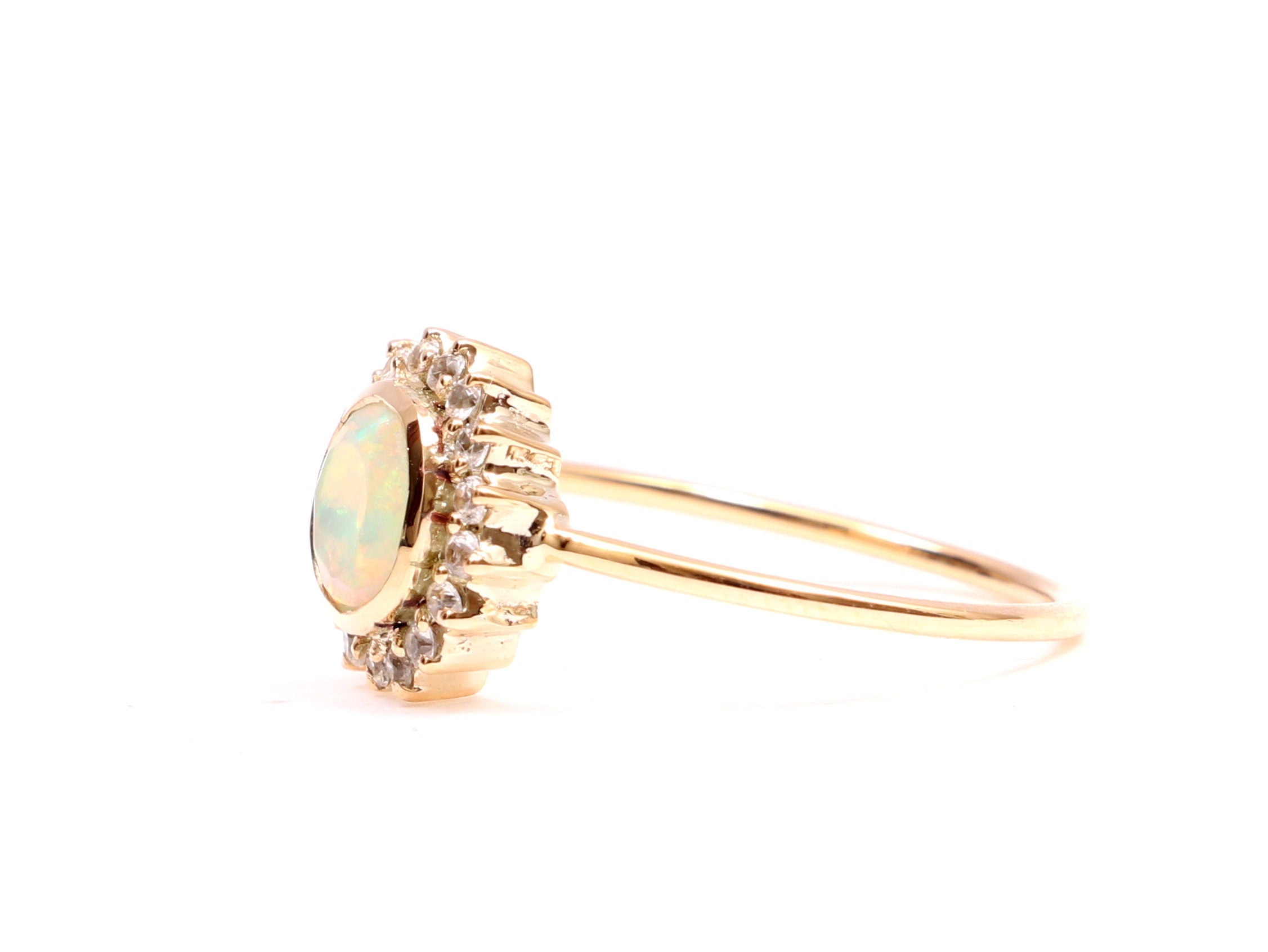 Opal Engagement Ring | Diamond Opal Halo Ring | Gold Opal Ring for Anniversary -