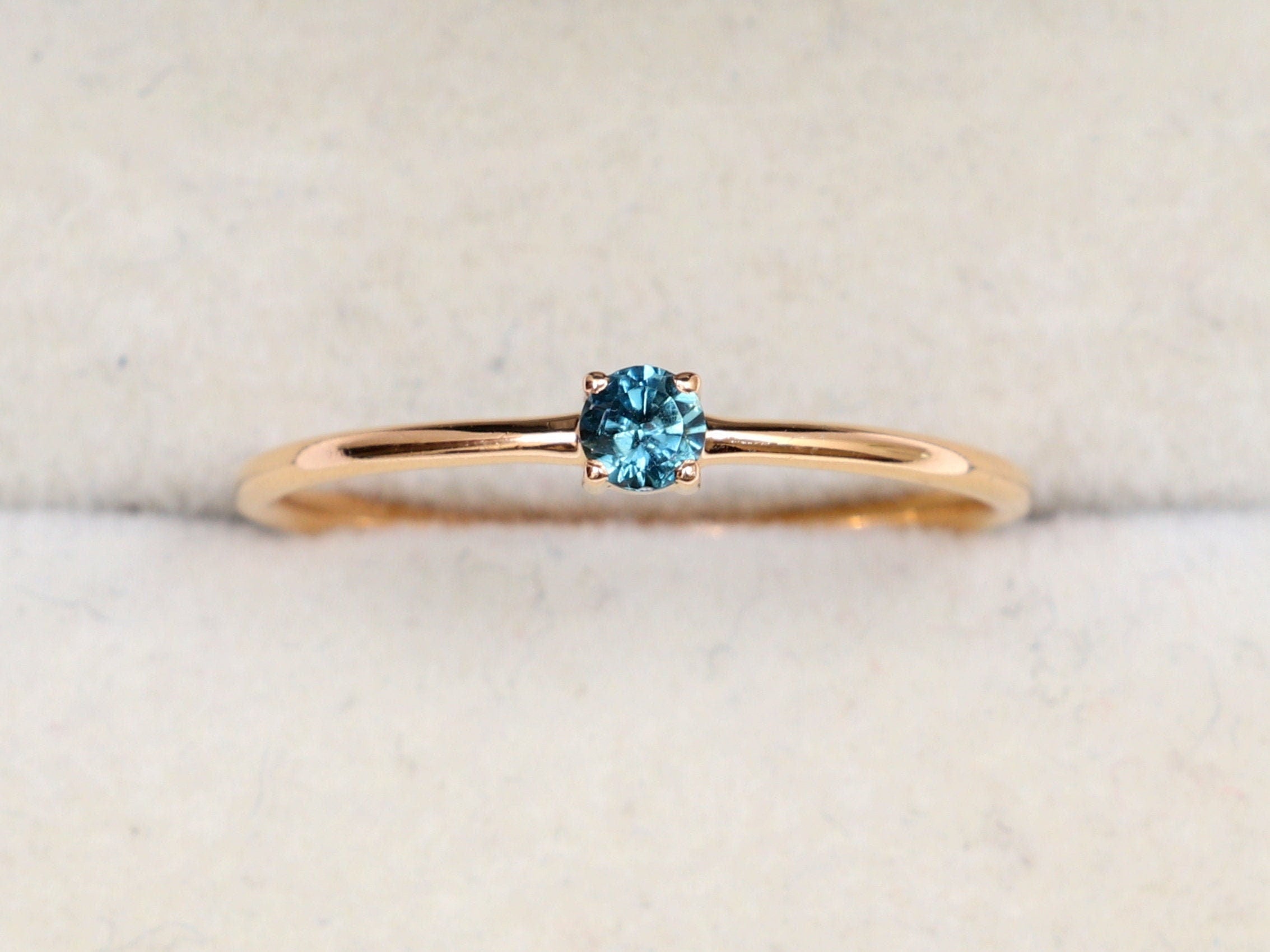 Teal Sapphire Stacking Ring | Blue Sapphire Gold Stackable Ring | Dainty Parti Sapphire Ring -