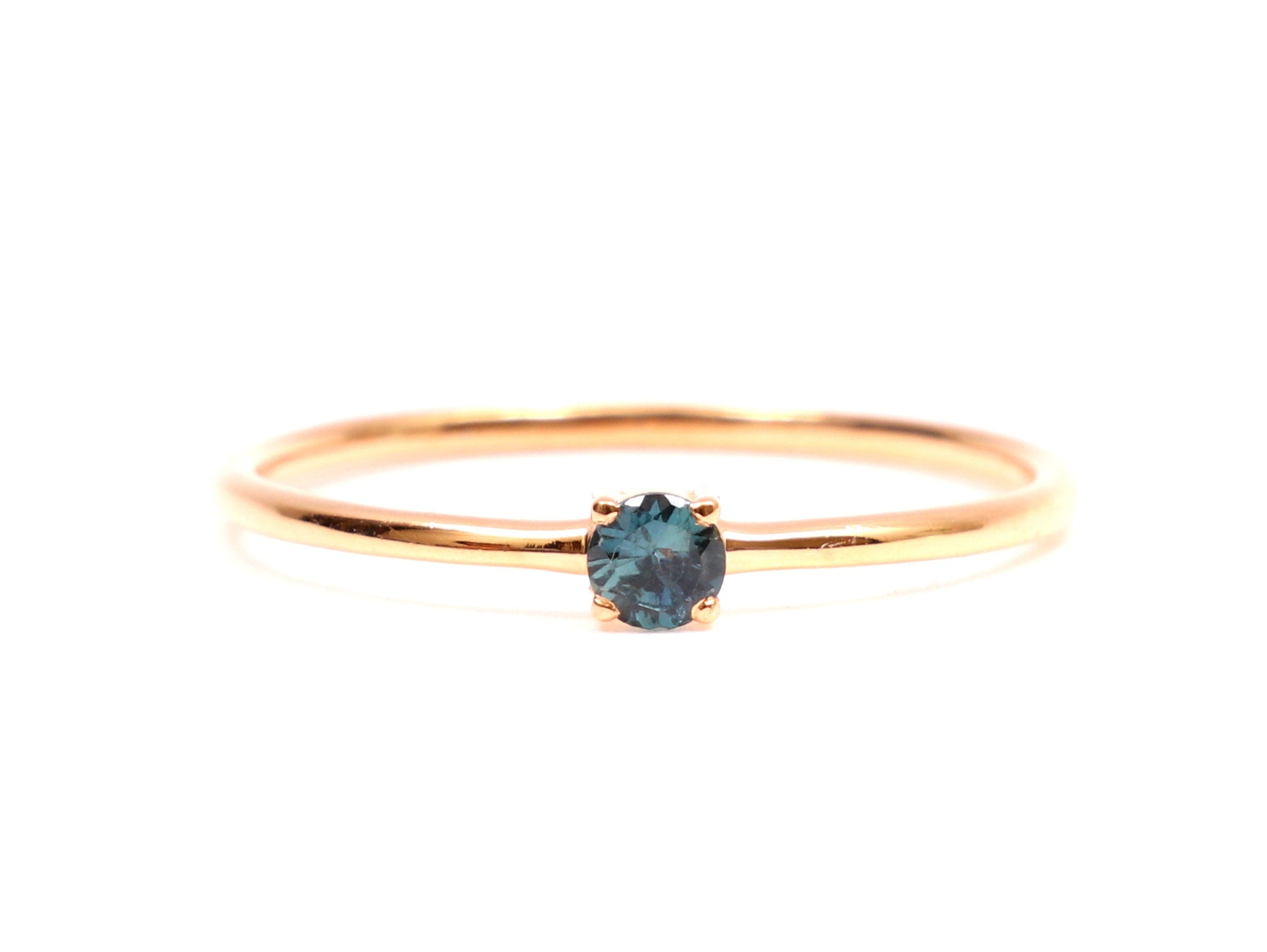 Teal Sapphire Stacking Ring | Blue Sapphire Gold Stackable Ring | Dainty Parti Sapphire Ring -
