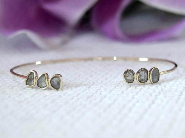 Slice Diamond Cuff Bangle | Adjustable Rose Cut Diamond Bangle | Gold Polki Diamond Bracelet -