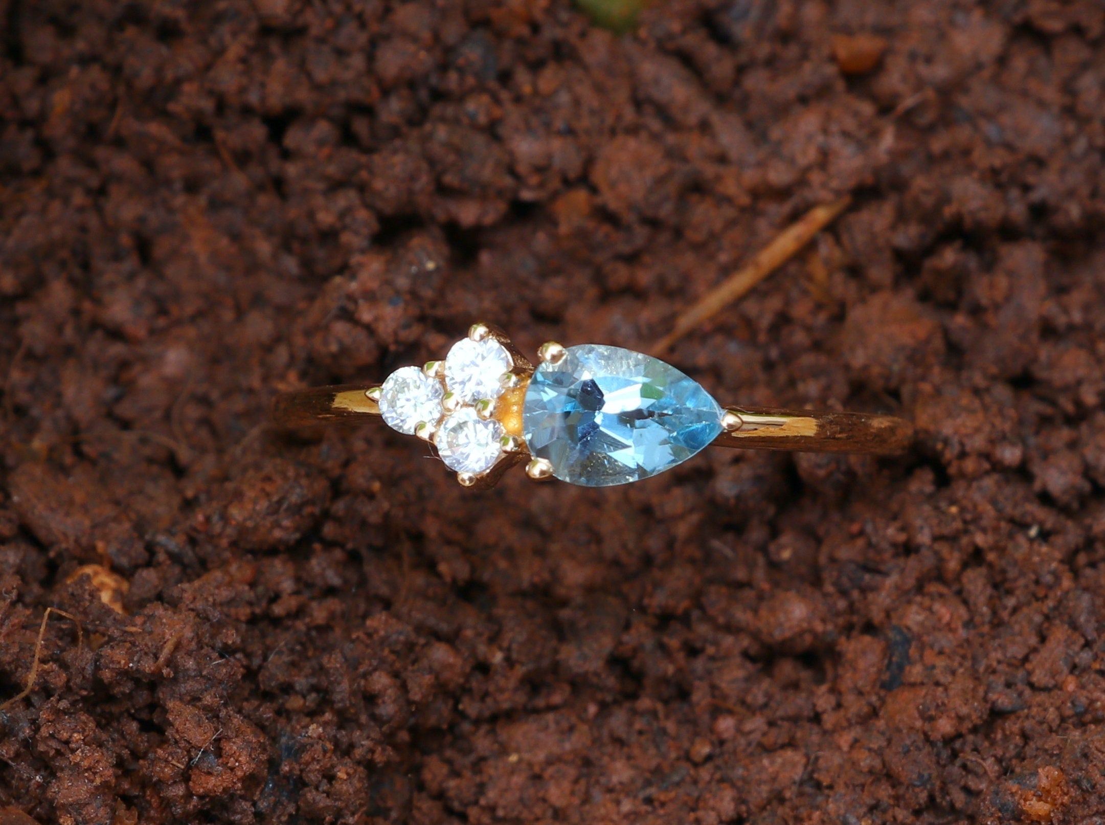 Aquamarine Engagement Ring | Pear Cut Aquamarine and Diamond Ring | March Birthstone Cluster Ring -
