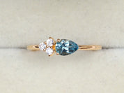 Aquamarine Engagement Ring | Pear Cut Aquamarine and Diamond Ring | March Birthstone Cluster Ring -