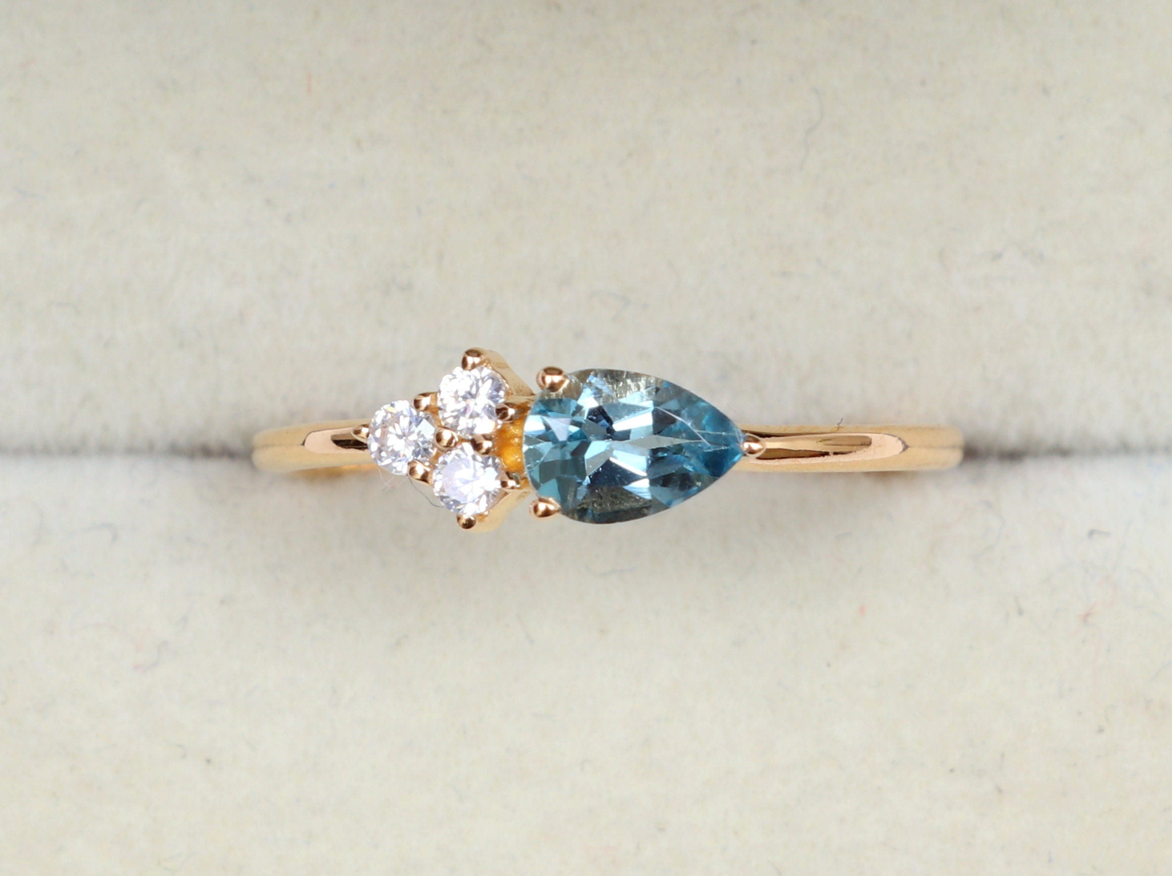 Aquamarine Engagement Ring | Pear Cut Aquamarine and Diamond Ring | March Birthstone Cluster Ring -