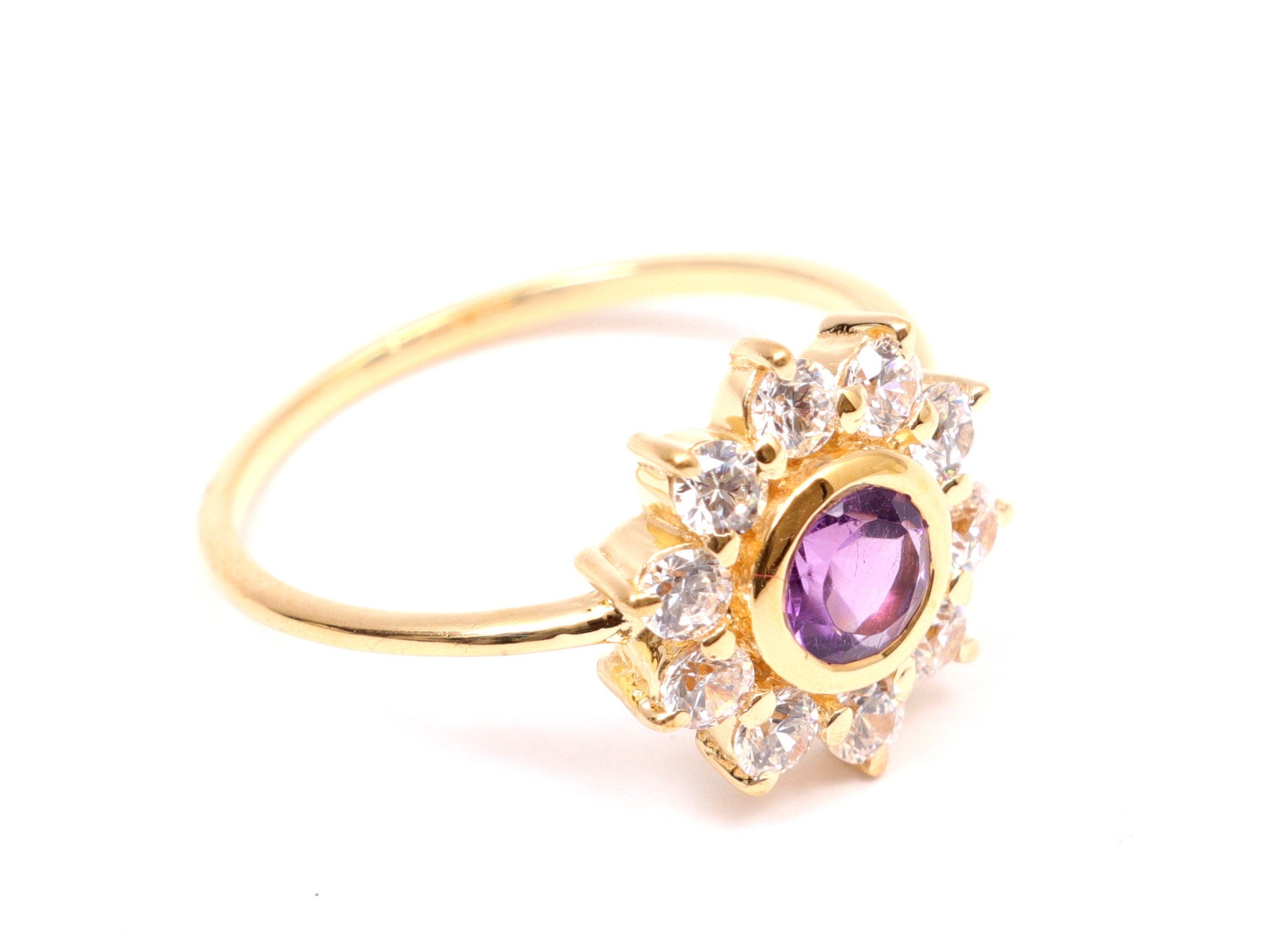 Amethyst Engagement Ring | Sunflower Amethyst & Diamond Ring | February Birthstone Statement Ring -