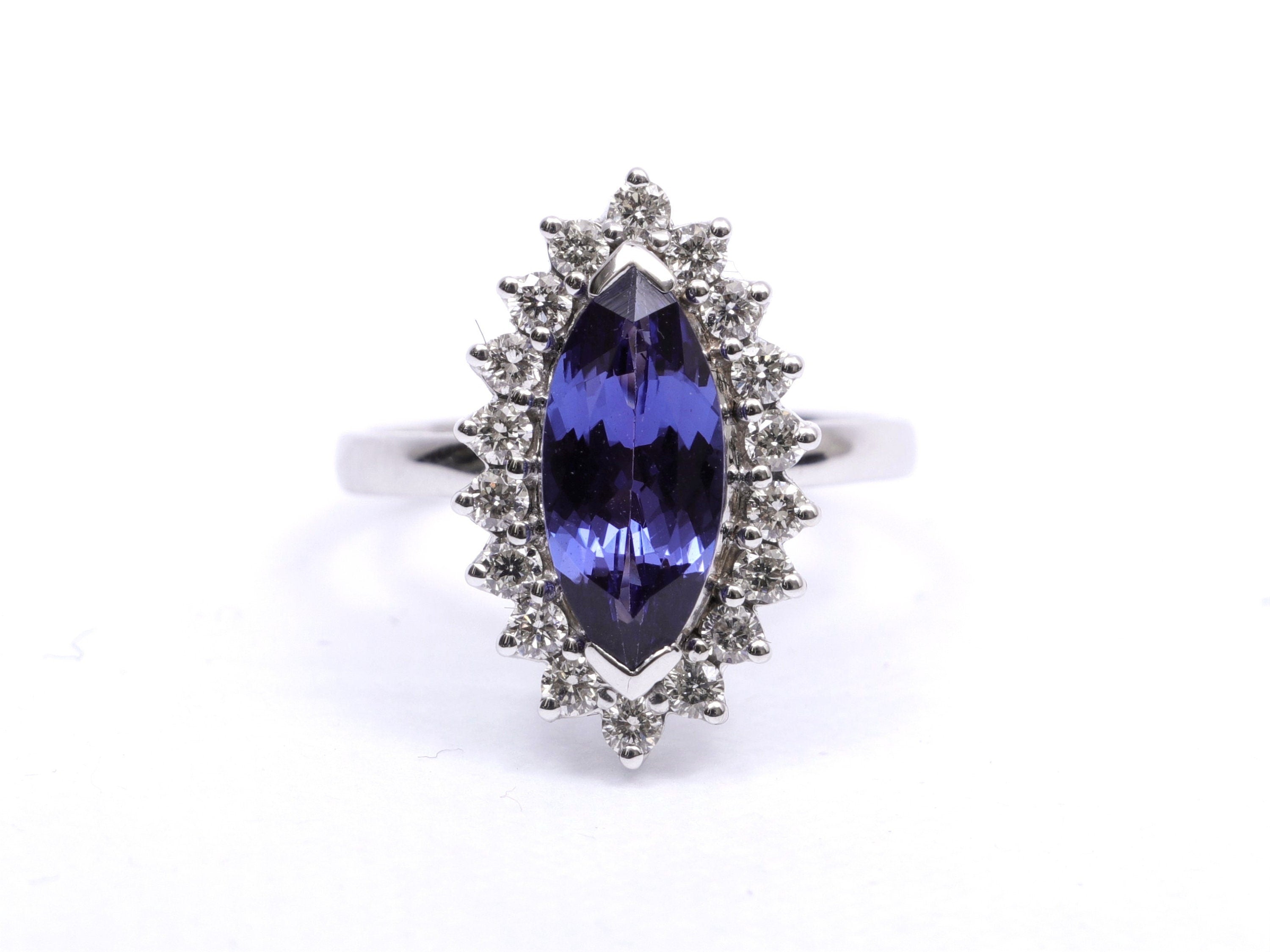 Tanzanite Marquise Engagement Ring | Art Deco White Gold Wedding Ring | Anniversary Gift -