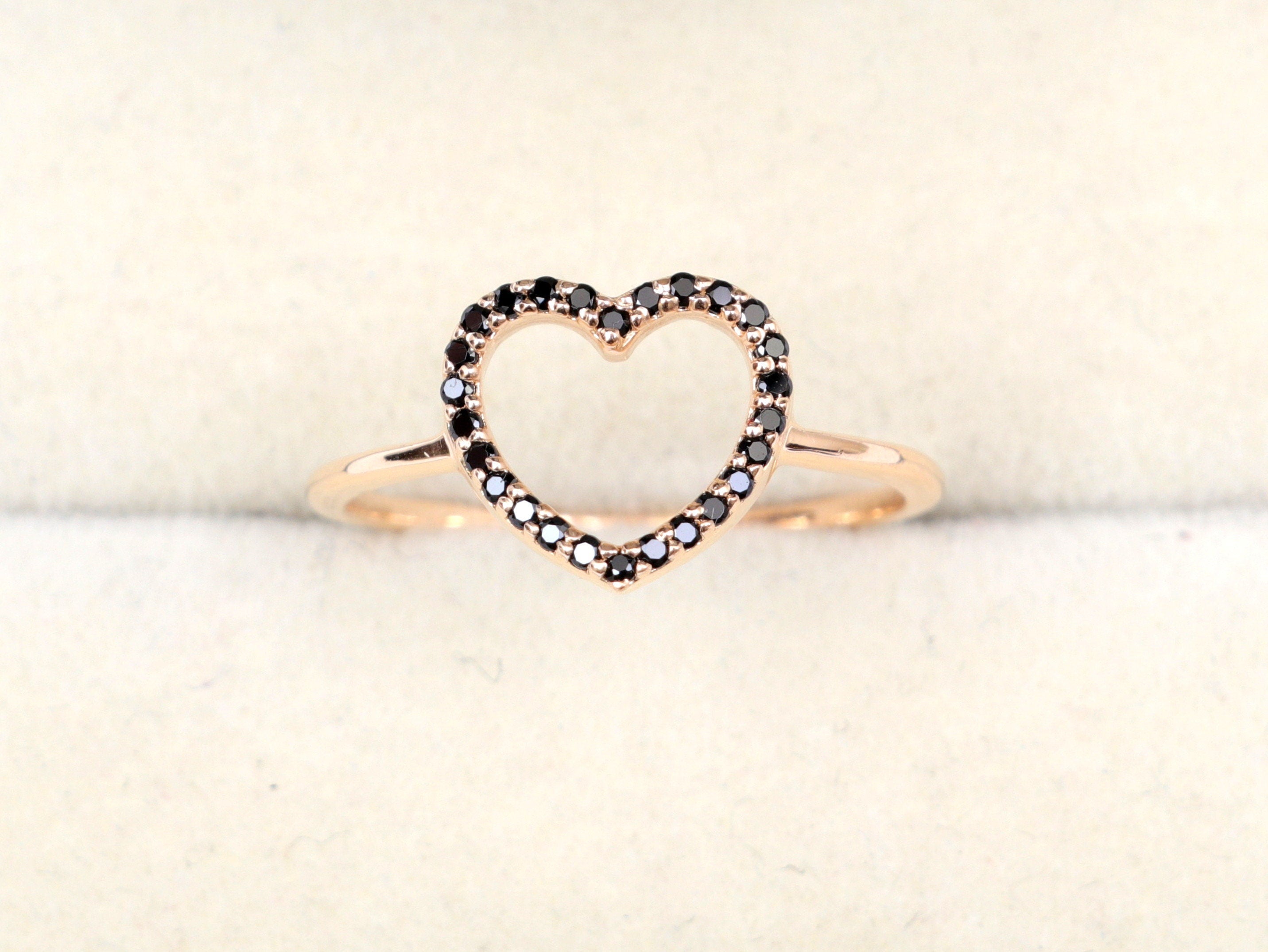 Heart Shaped Black Diamond Ring | Stacking Diamond Ring | Fancy Shape Gift -
