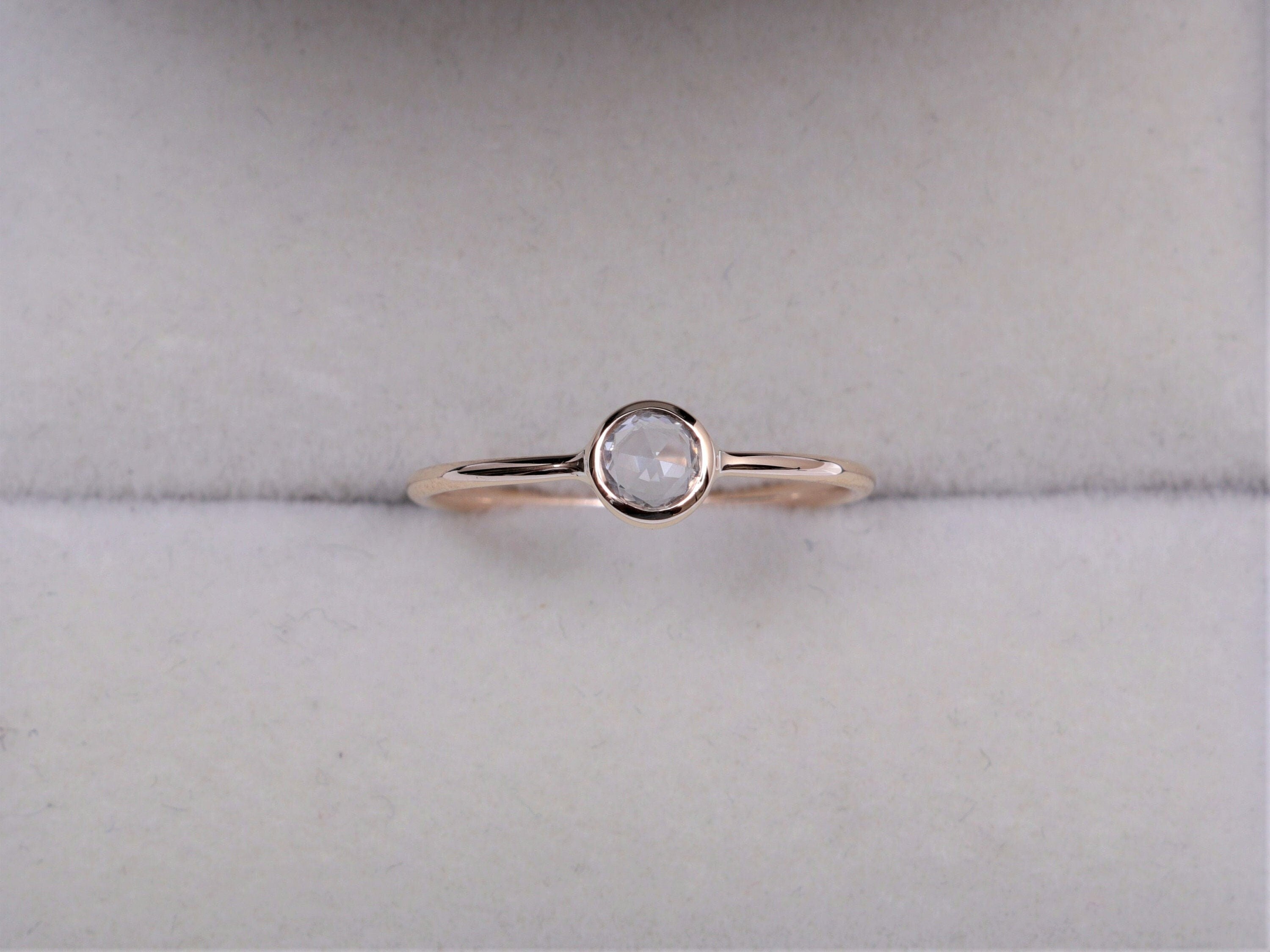 Gold Rose Cut Diamond Ring | White Diamond Stacking Ring | Gift for Her -