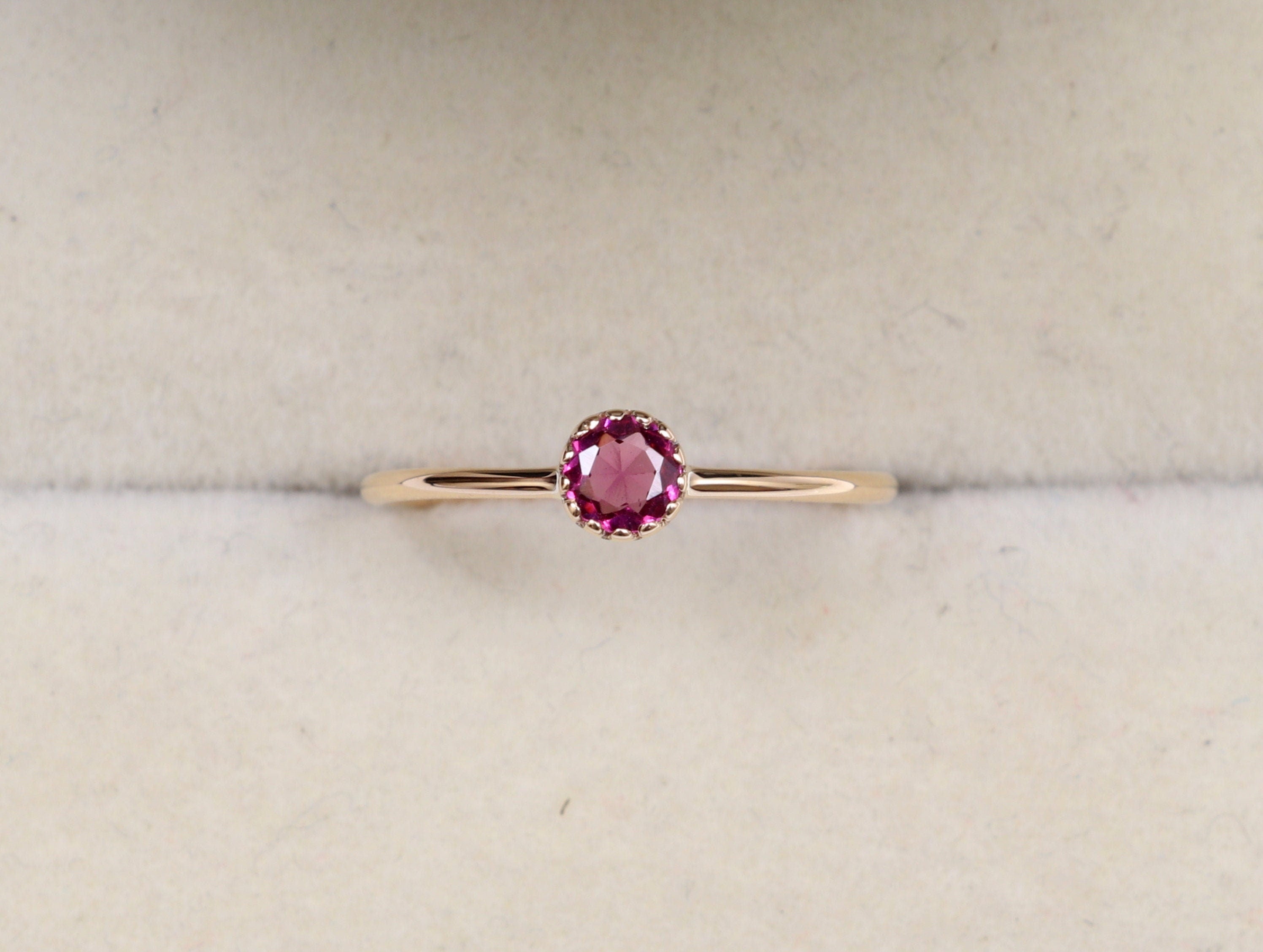 Rhodolite Garnet Ring | Pink Garnet Stacking Ring | Dainty Rose Garnet Gift Ring -