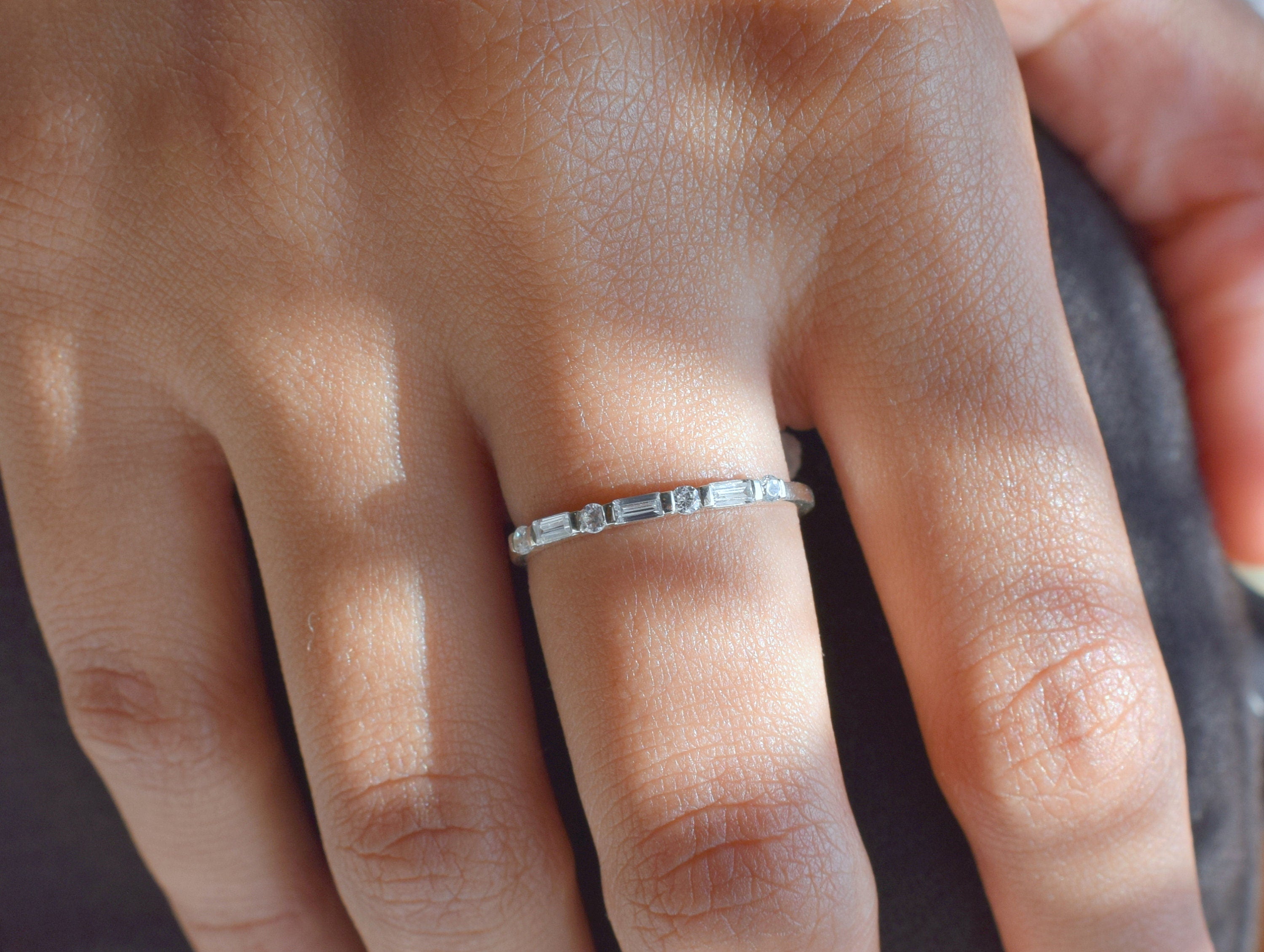 Diamond Baguette Ring | Stacking Gold & Diamond Ring | Eternity Diamond Ring -
