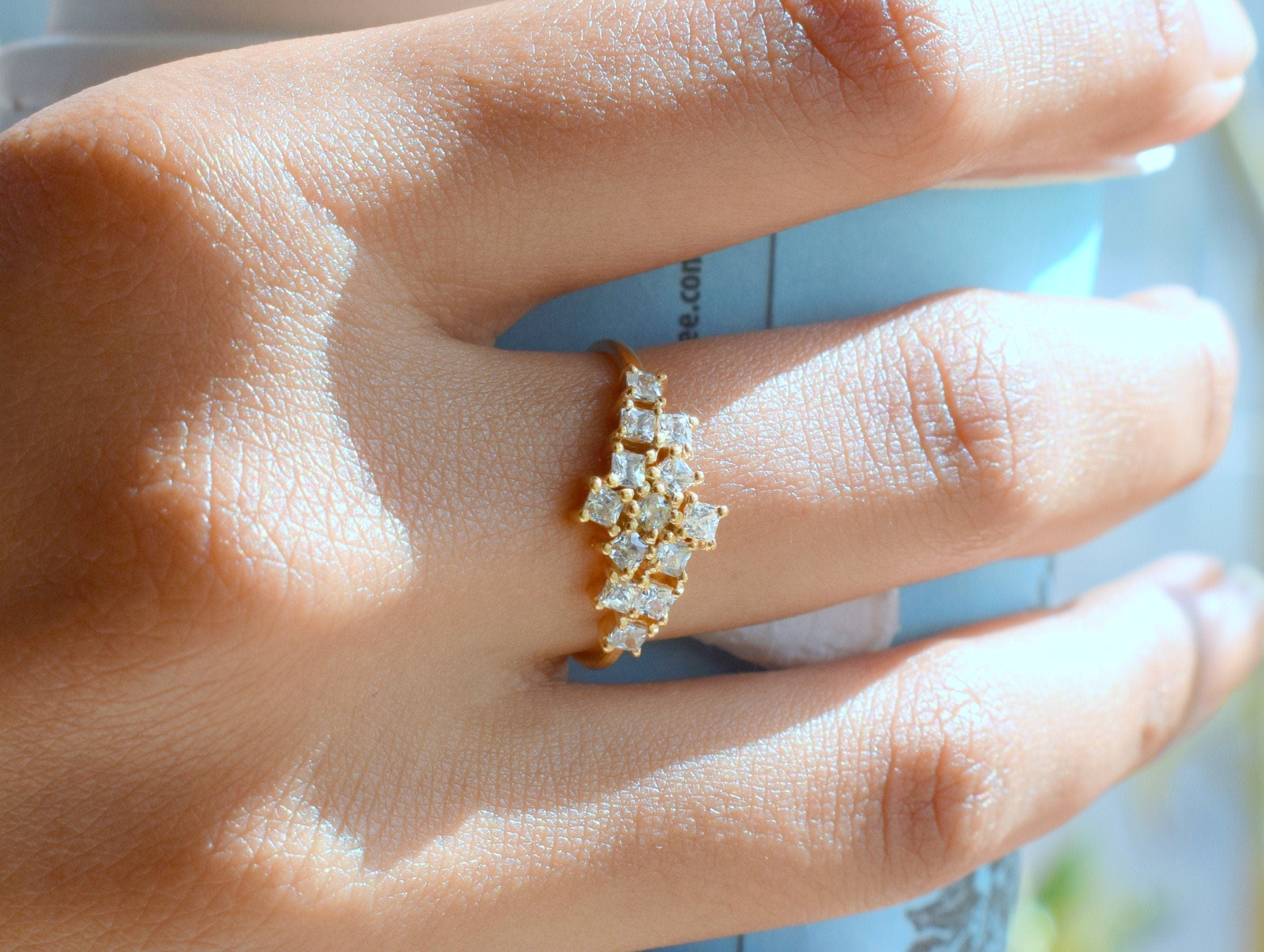 Diamond Cluster Engagement Ring | Square Cluster Diamond Ring | Anniversary Gift -