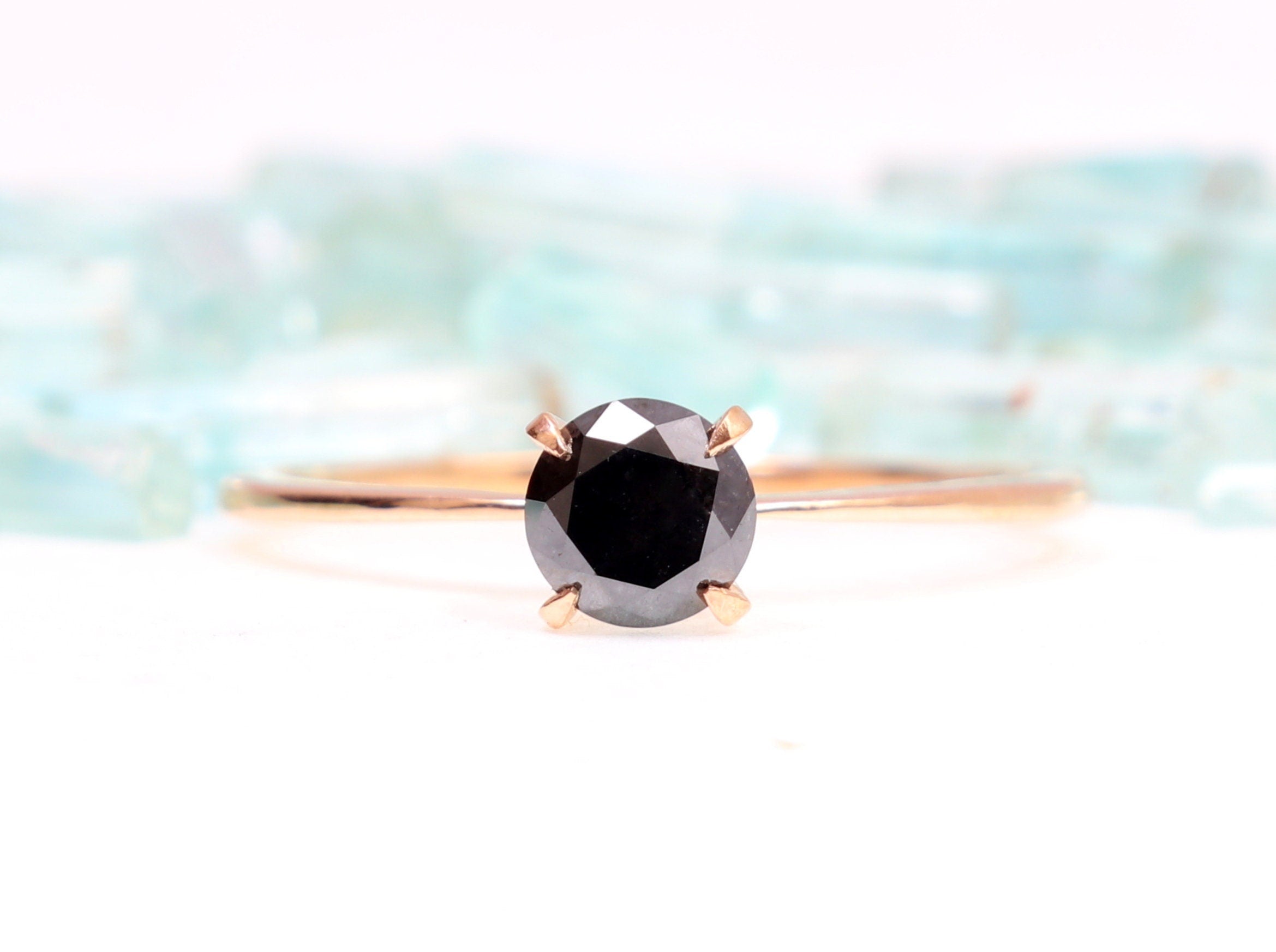 Black Diamond Solitaire Engagement Ring | Gold Black Diamond Ring | 0.5 Carat Diamond Ring -