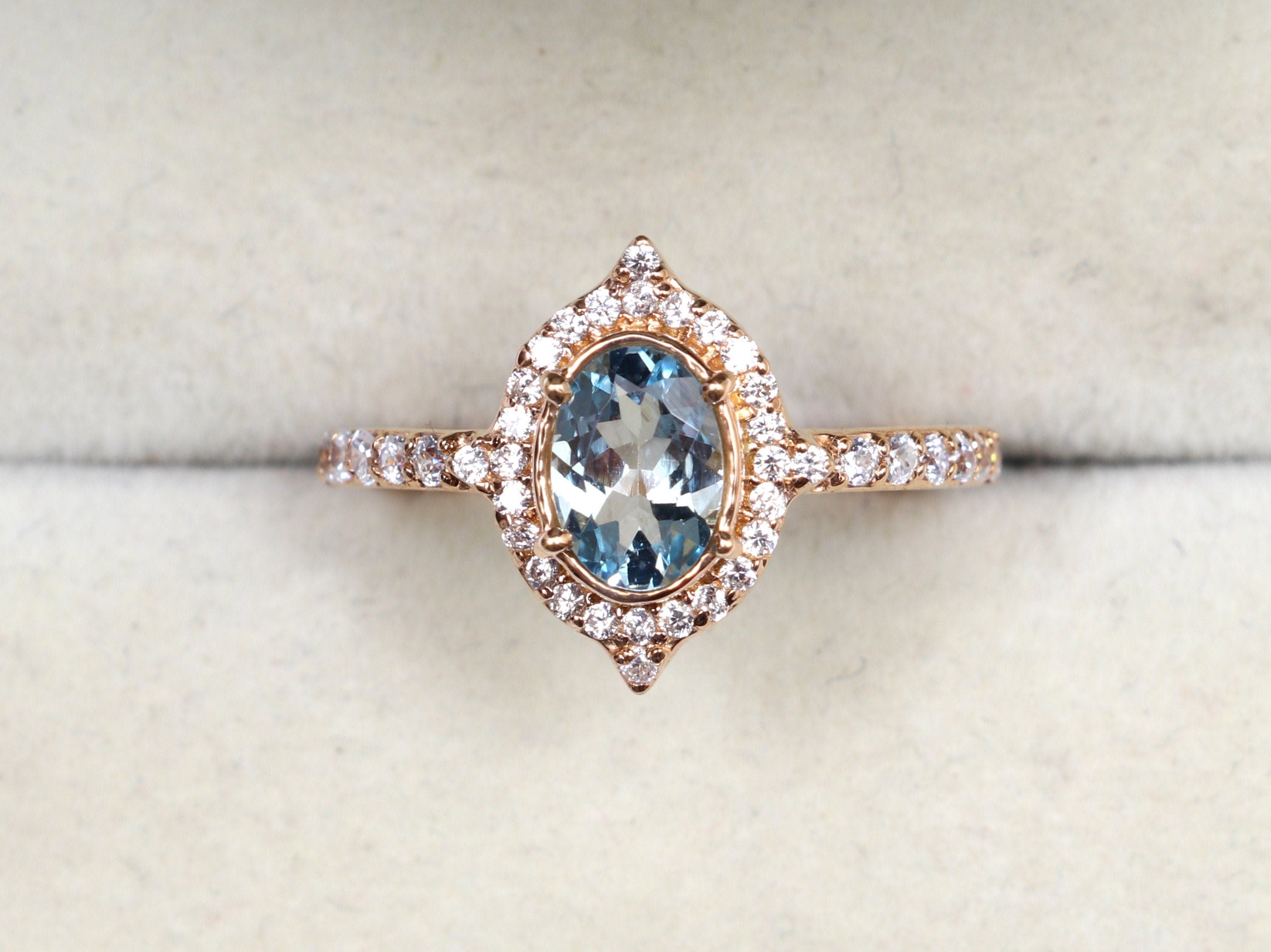 Aquamarine Engagement Ring | Diamond Halo | Oval Cut Aquamarine | March Birthstone -