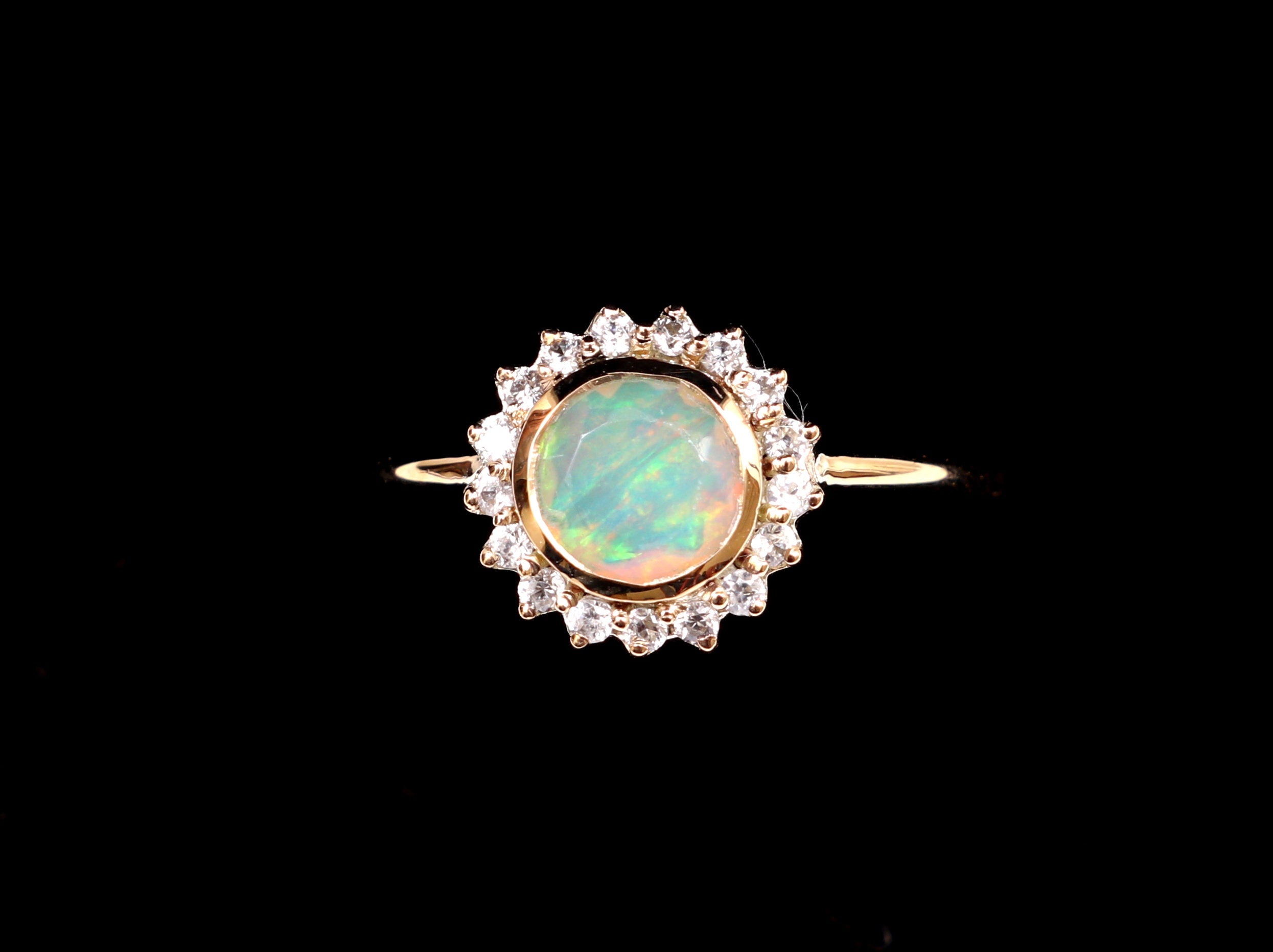 Opal Engagement Ring | Diamond Opal Halo Ring | Gold Opal Ring for Anniversary -