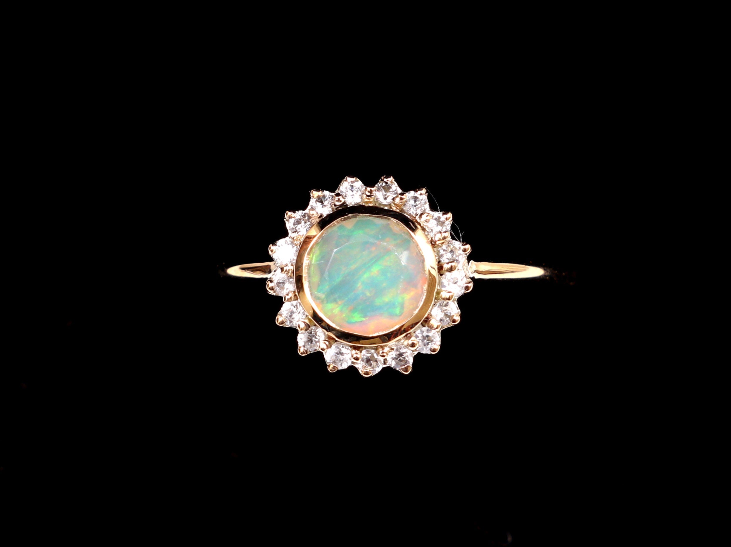 Opal Engagement Ring | Diamond Opal Halo Ring | Gold Opal Ring for Anniversary -
