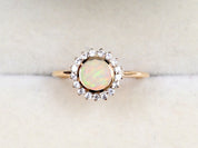 Opal Engagement Ring | Diamond Opal Halo Ring | Gold Opal Ring for Anniversary -