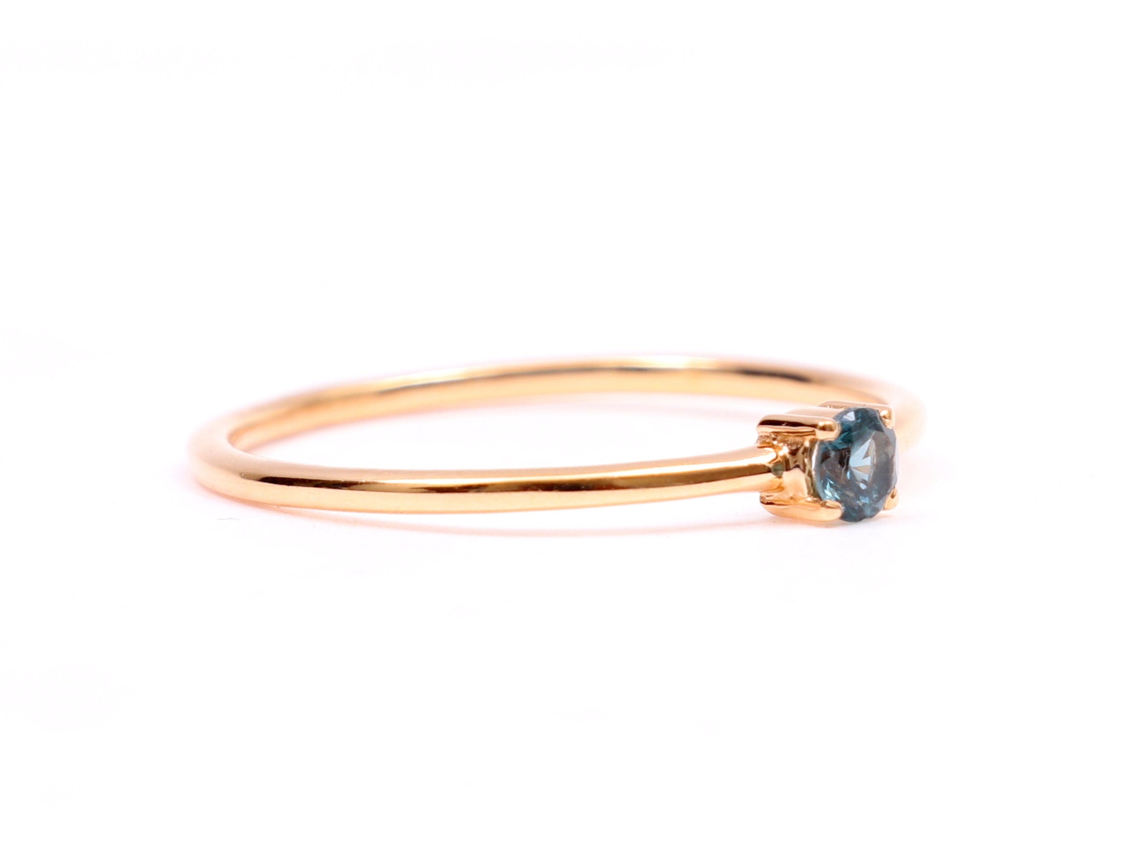 Teal Sapphire Stacking Ring | Blue Sapphire Gold Stackable Ring | Dainty Parti Sapphire Ring -