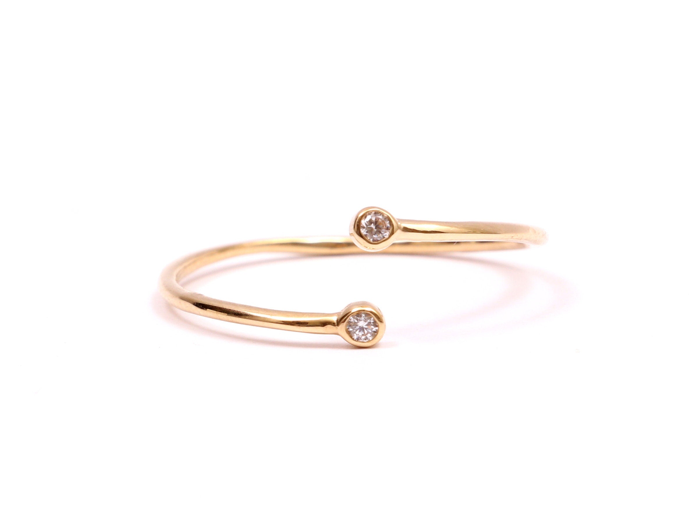 Adjustable Diamond Stacking Ring | Minimalist Gold Diamond Ring -