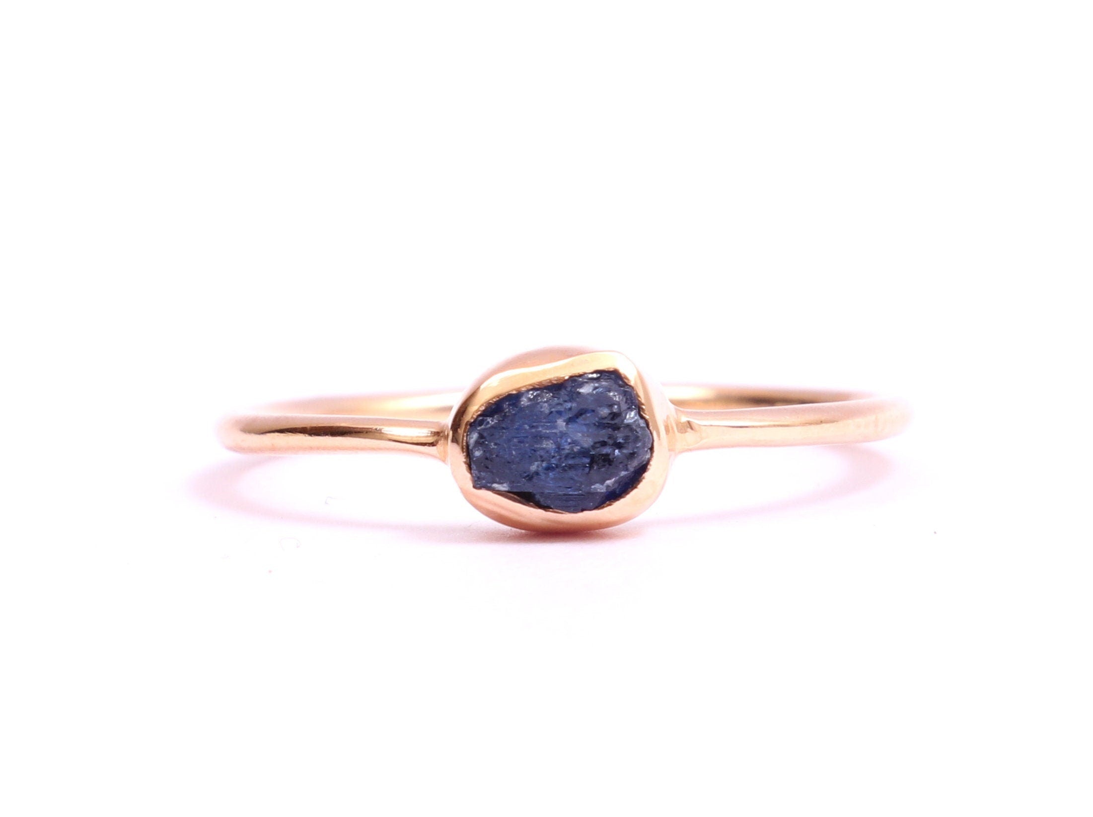 Raw Sapphire Ring | Rough Blue Sapphire Stacking Ring | Solid Gold Dainty Sapphire Gift -