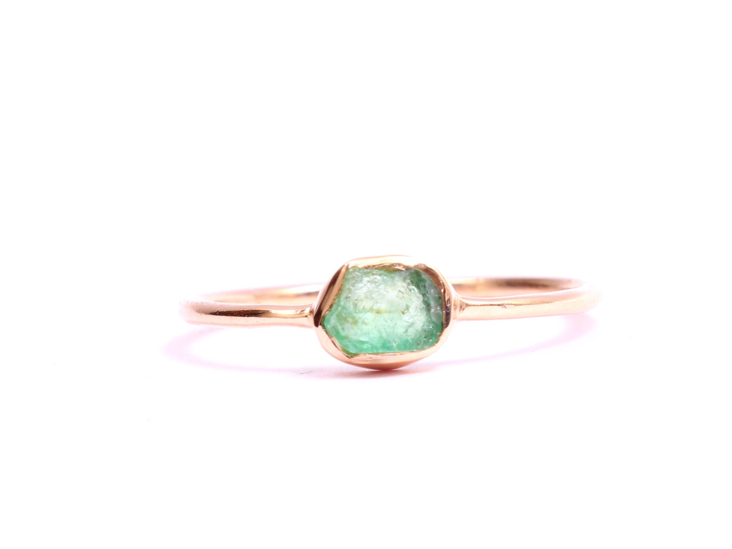 Raw Emerald Ring | Rough Emerald | Gold Stackable Stacking Ring | May Birthstone -