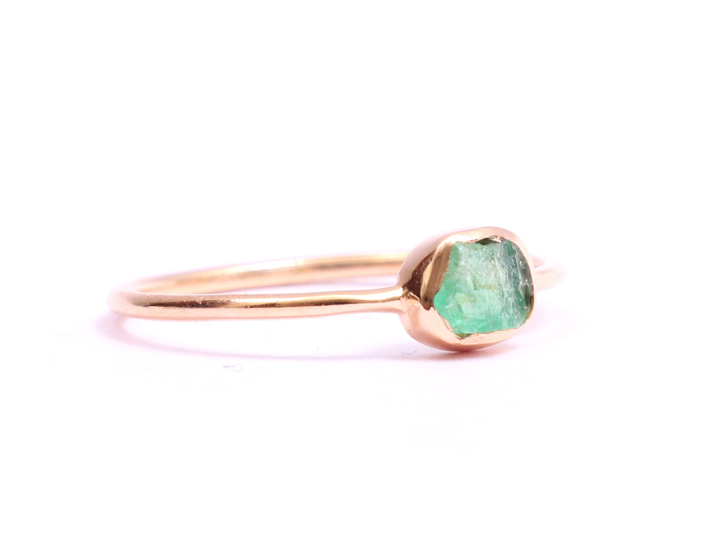Raw Emerald Ring | Rough Emerald | Gold Stackable Stacking Ring | May Birthstone -