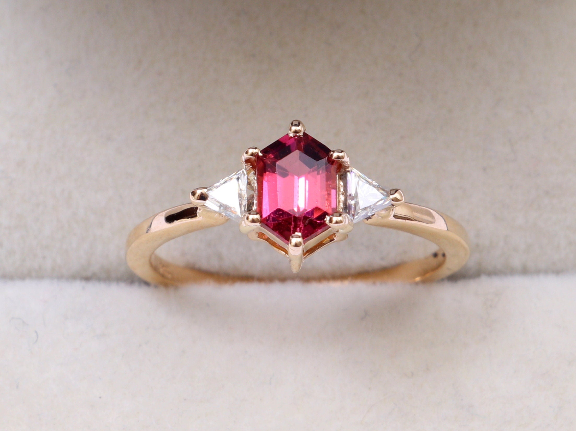 Tourmaline Engagement Ring | Pink Tourmaline & Diamond Art Deco Ring | Rubellite Birthstone -