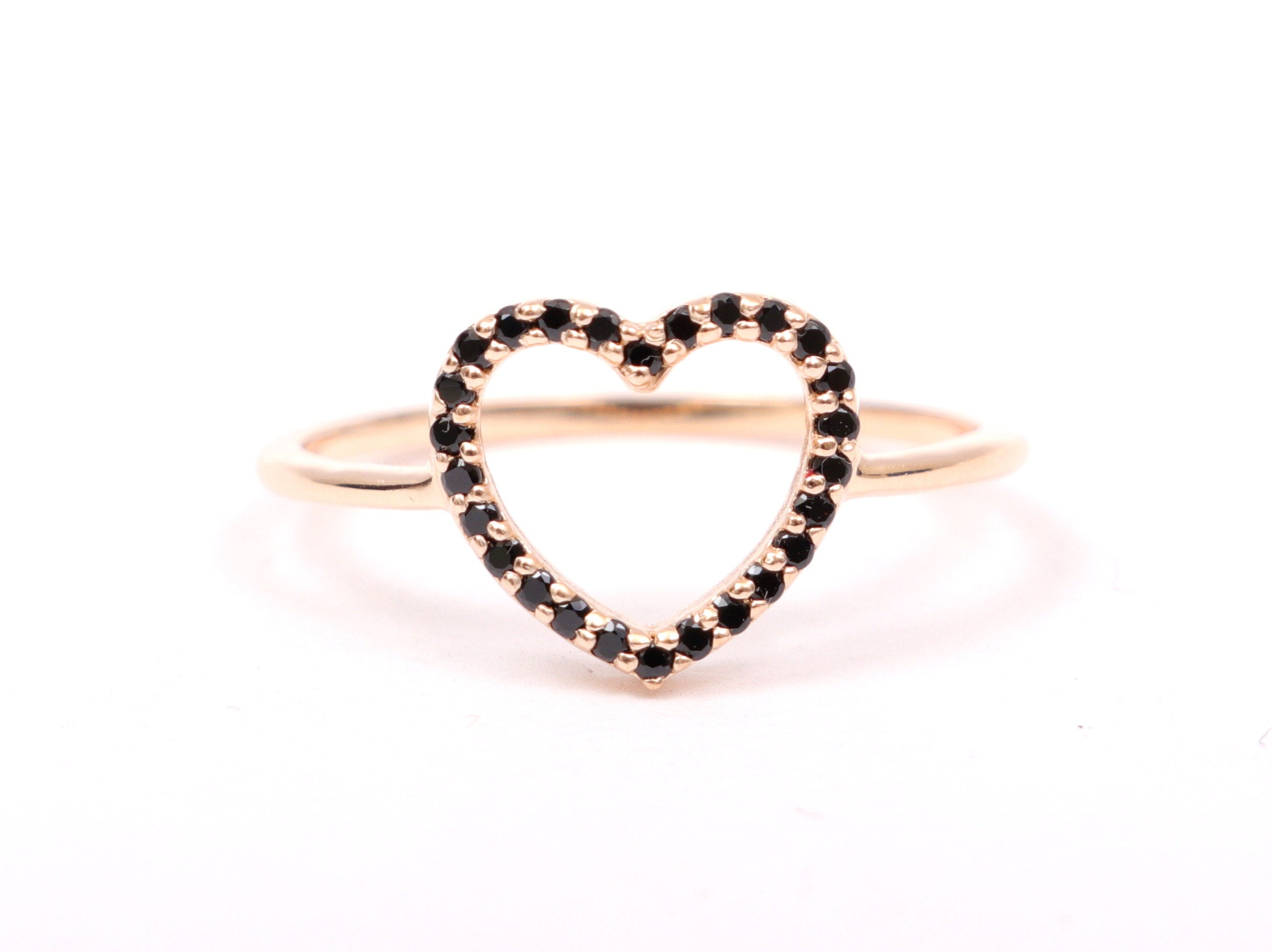 Heart Shaped Black Diamond Ring | Stacking Diamond Ring | Fancy Shape Gift -